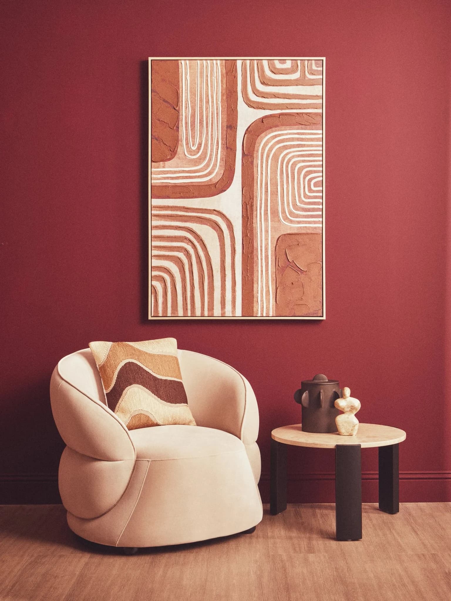 Bosie Ozella Beige and Brown Abstract Wave Square Cushion - Decorative, photo 3 of 8