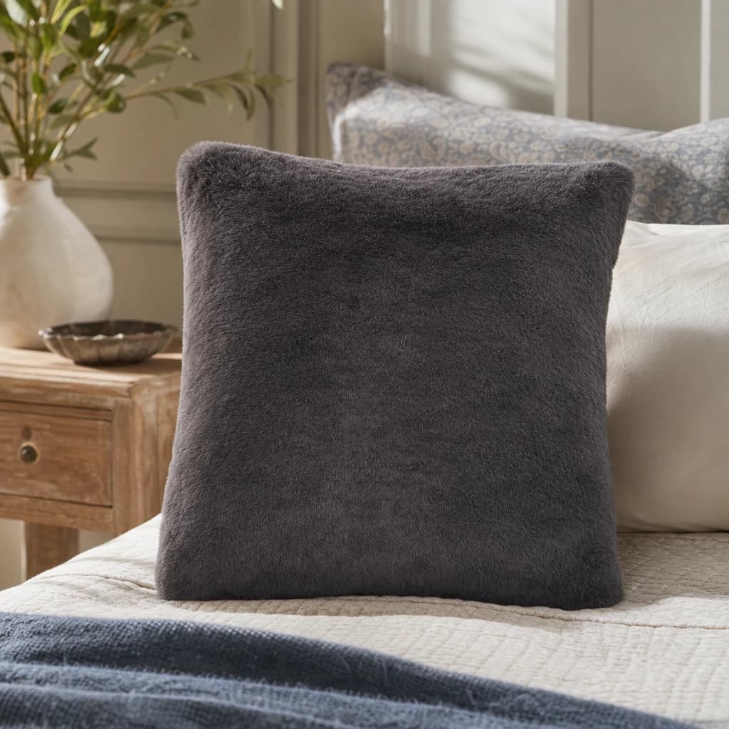Bosie Lamina Grey Square Fur Cushion - Decorative, photo 1 of 8