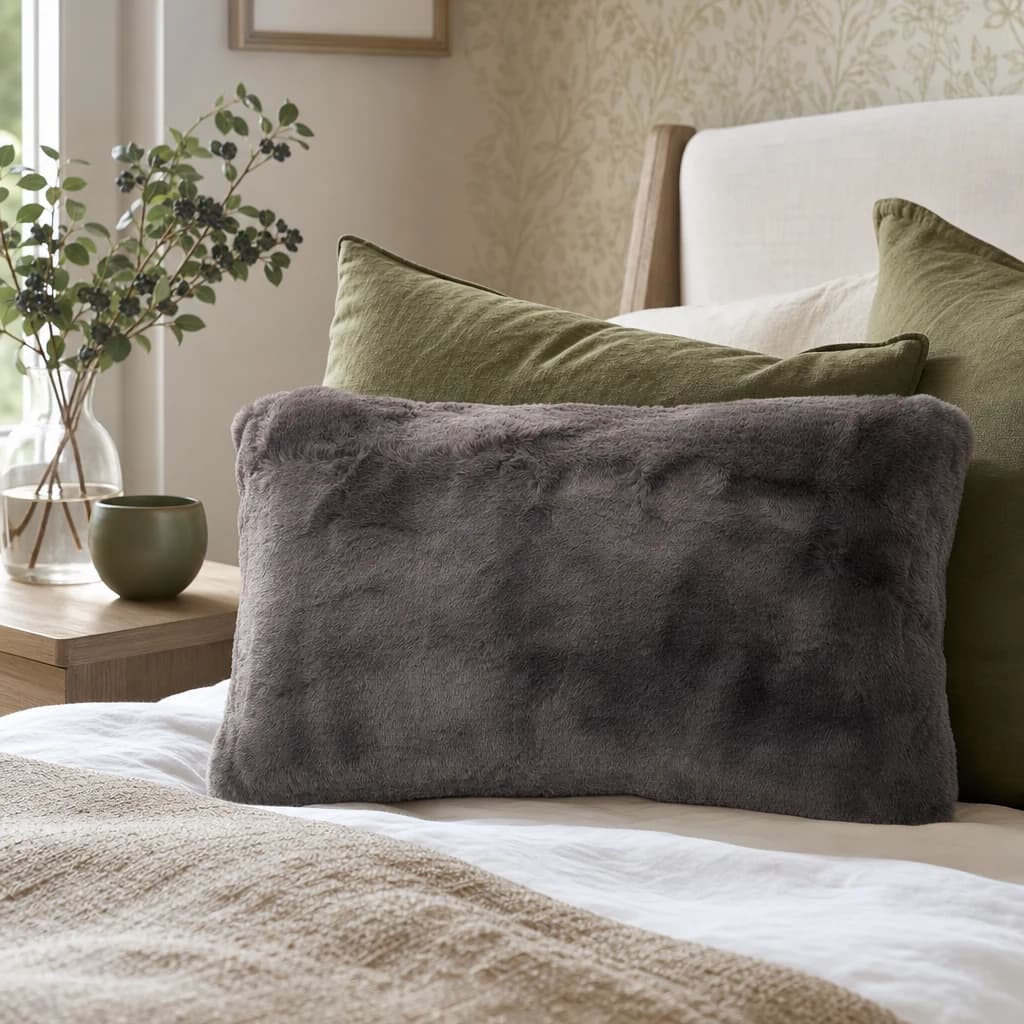 Bosie Lamina Grey Rectangular Fur Cushion - Decorative, photo 1 of 8