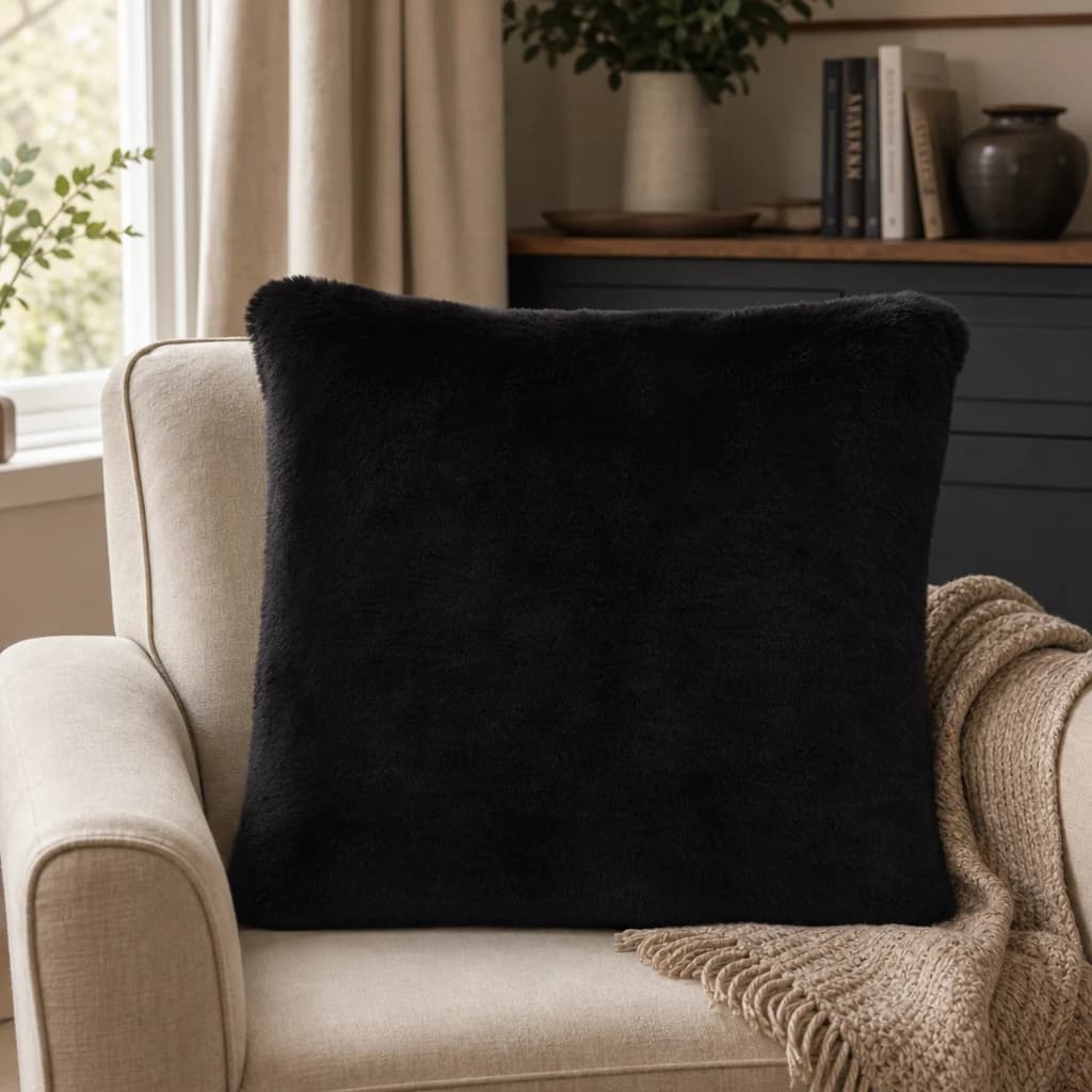 Bosie Lamina Black Square Fur Cushion - Decorative, photo 1 of 8