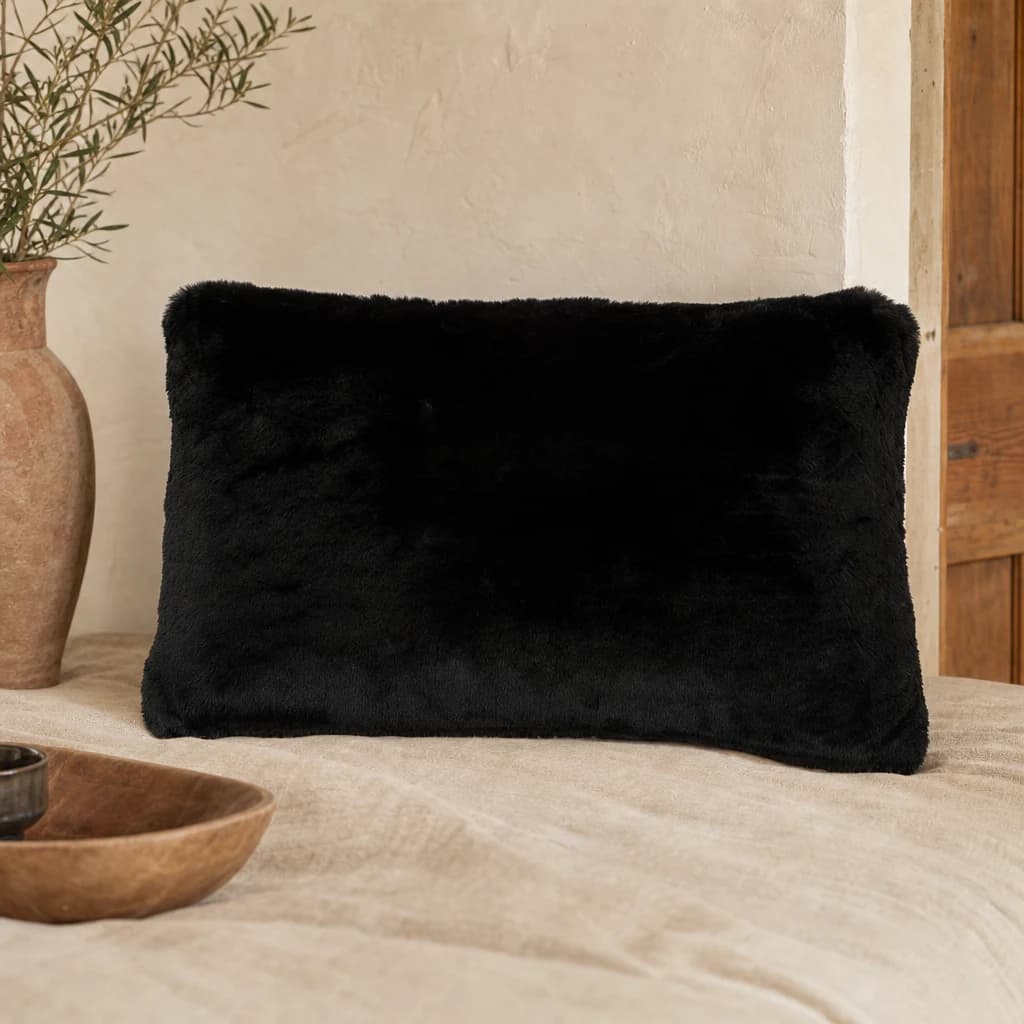 Bosie Lamina Black Rectangular Fur Cushion - Decorative, photo 1 of 5