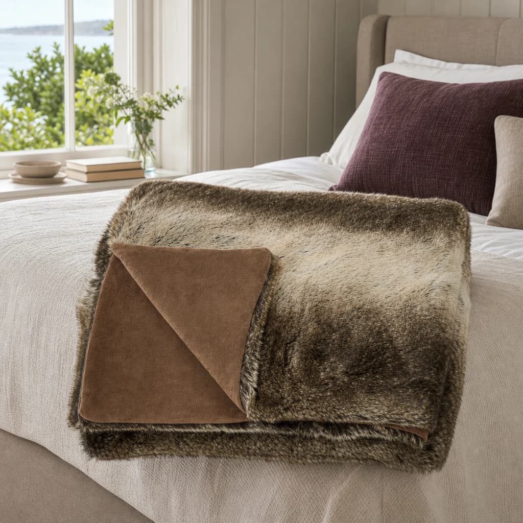 Bosie Lamina Mocha Ombre Fur Throw - Decorative, photo 1 of 8