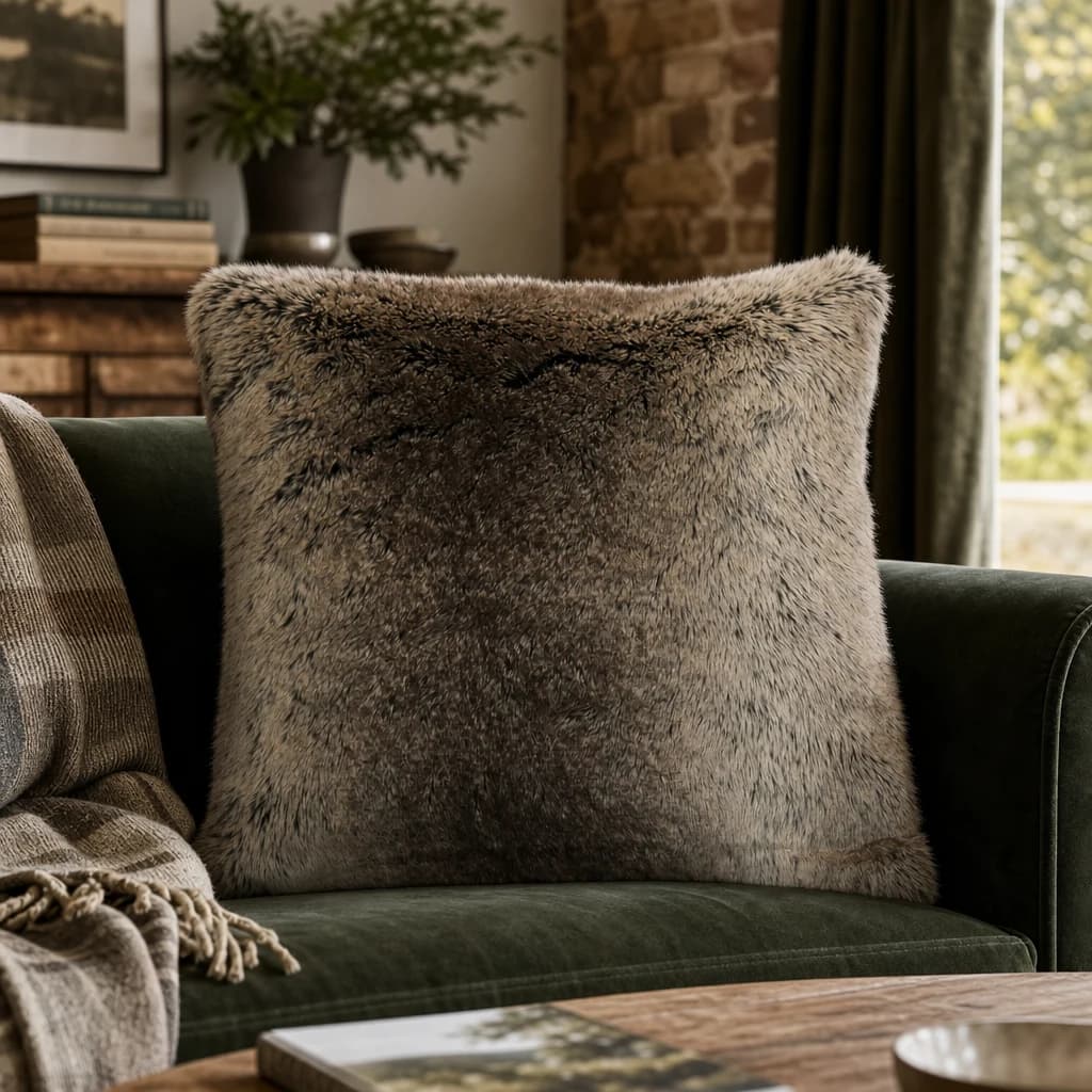 Bosie Lamina Mocha Ombre Square Fur Cushion - Decorative, photo 1 of 8