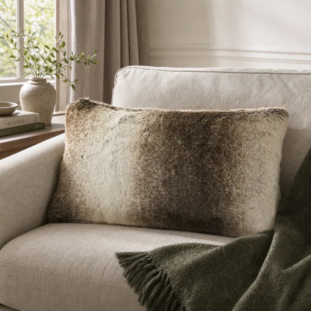 Bosie Lamina Mocha Ombre Rectangular Fur Cushion - Decorative, photo 1 of 8