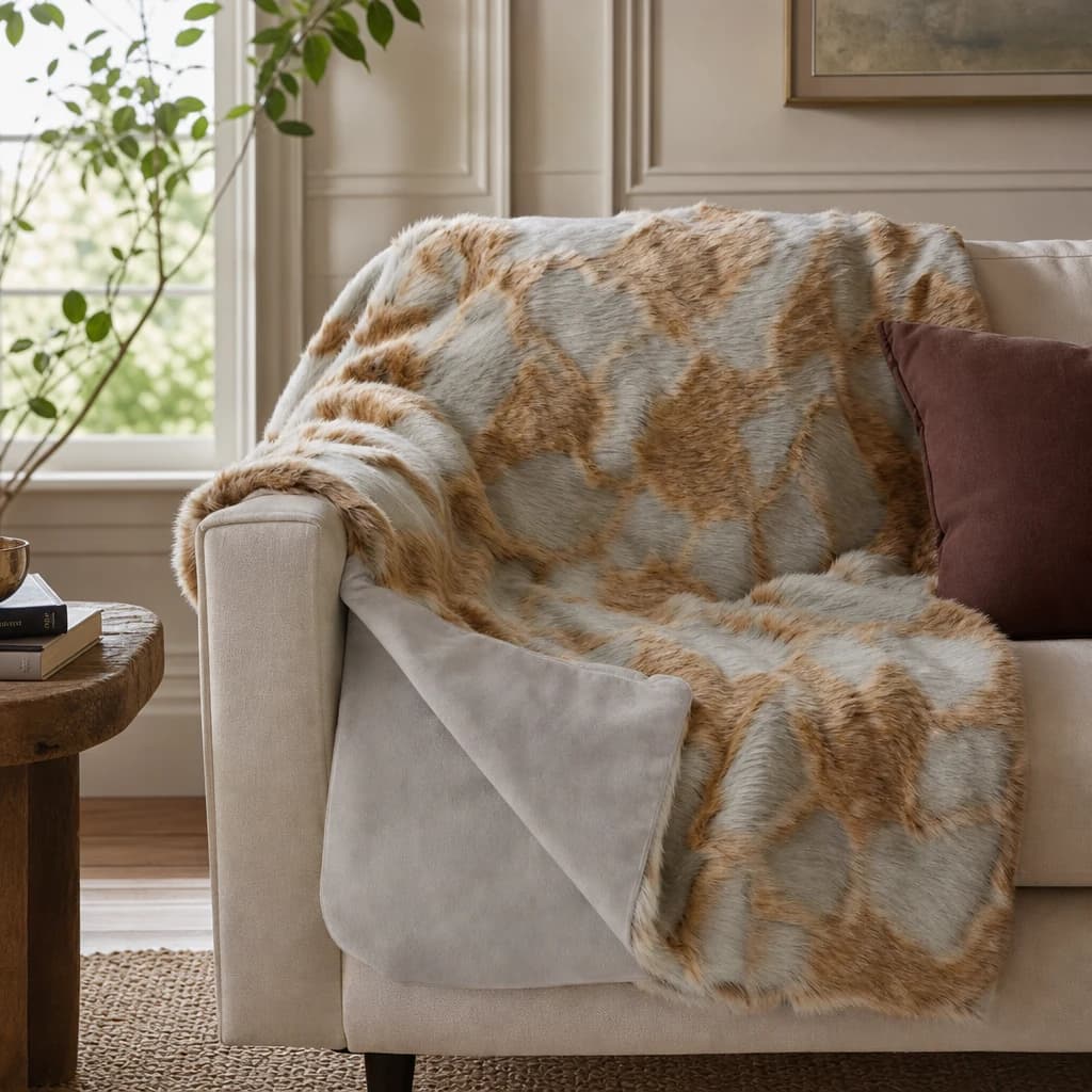 Bosie Lamina Grey And Natural Fur Throw - Decorative, photo 1 of 8