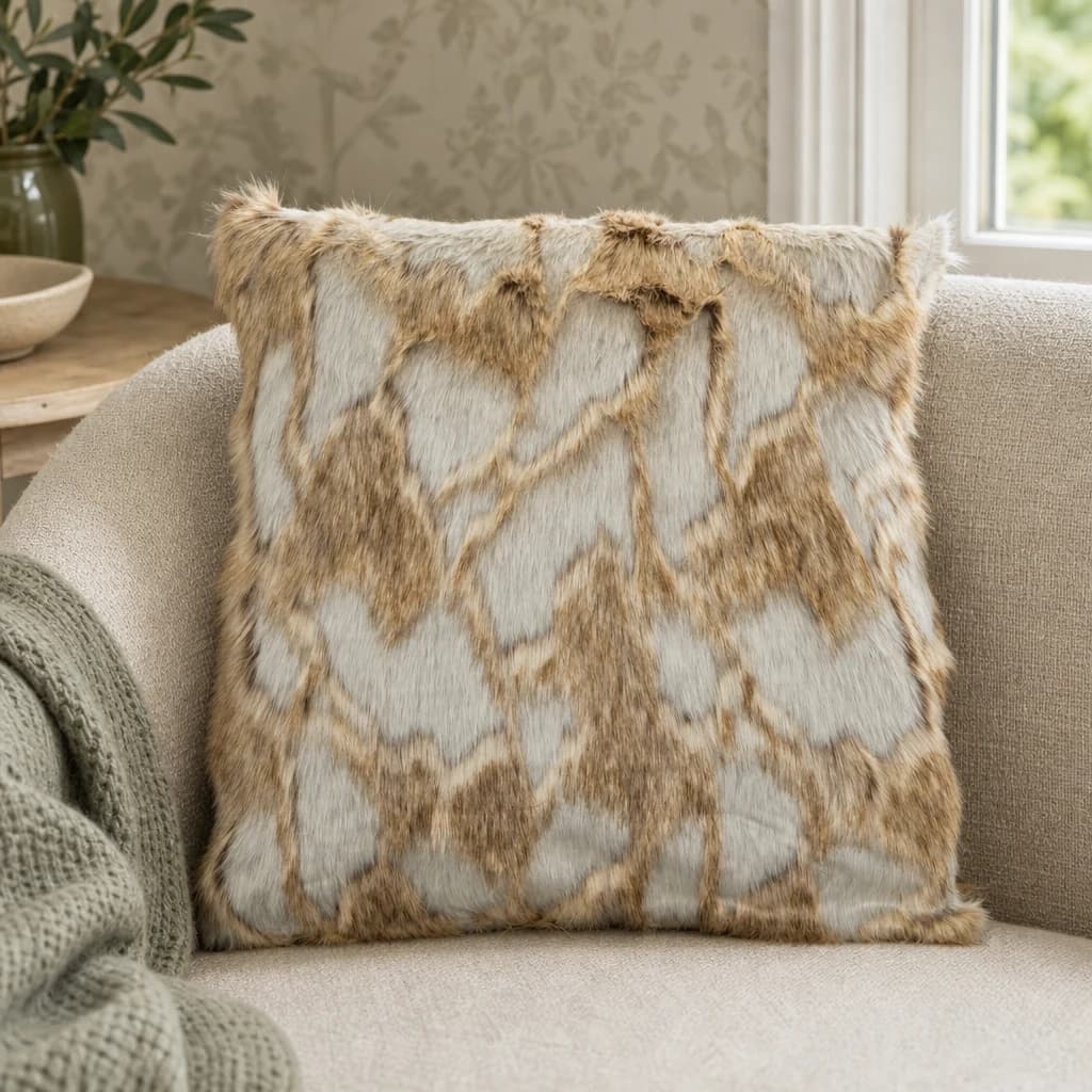 Bosie Lamina Grey And Natural Square Fur Cushion - Decorative, photo 1 of 8