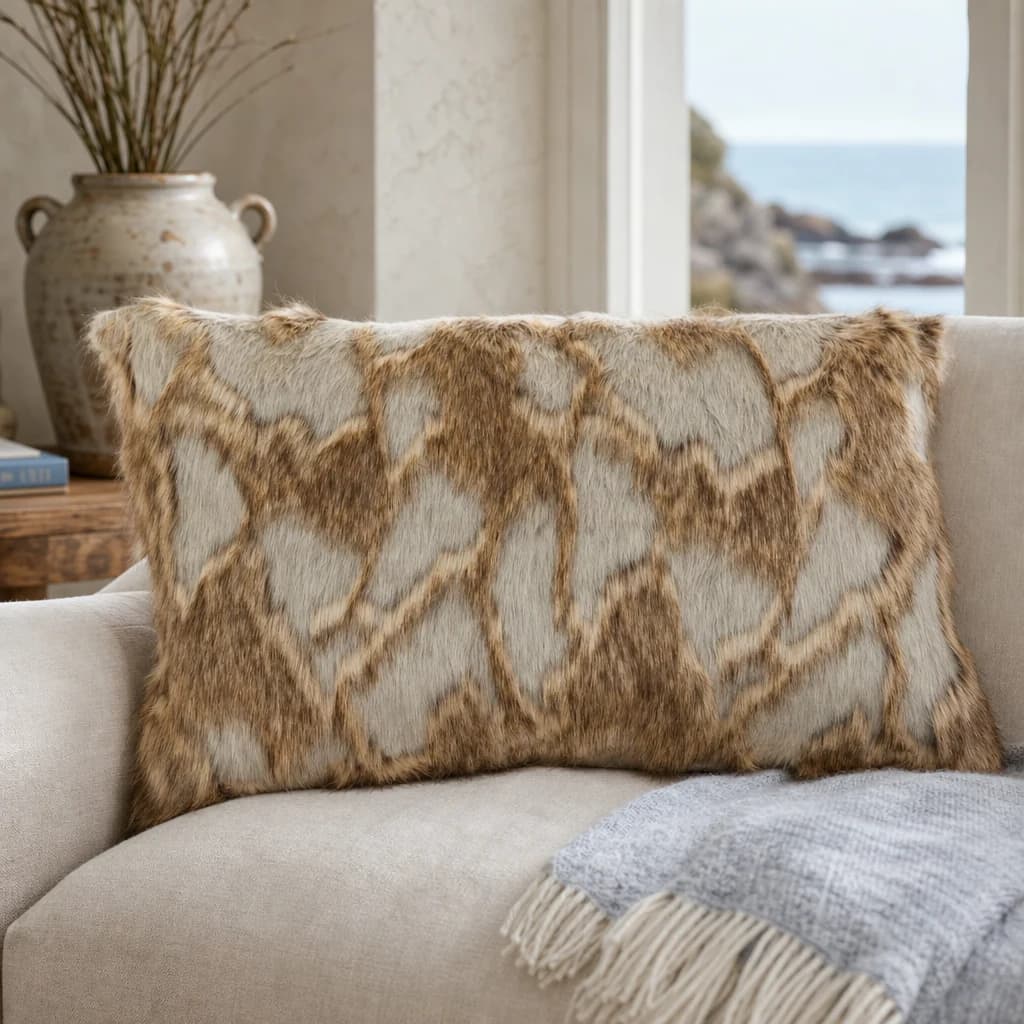 Bosie Lamina Grey And Natural Fur Cushion - Decorative, photo 1 of 8