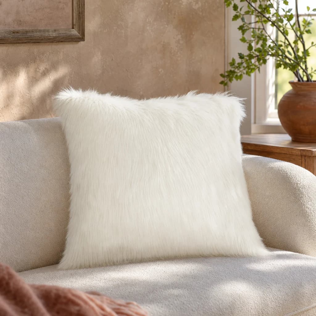 Bosie Lamina Cream Square Fur Cushion - Decorative, photo 1 of 8