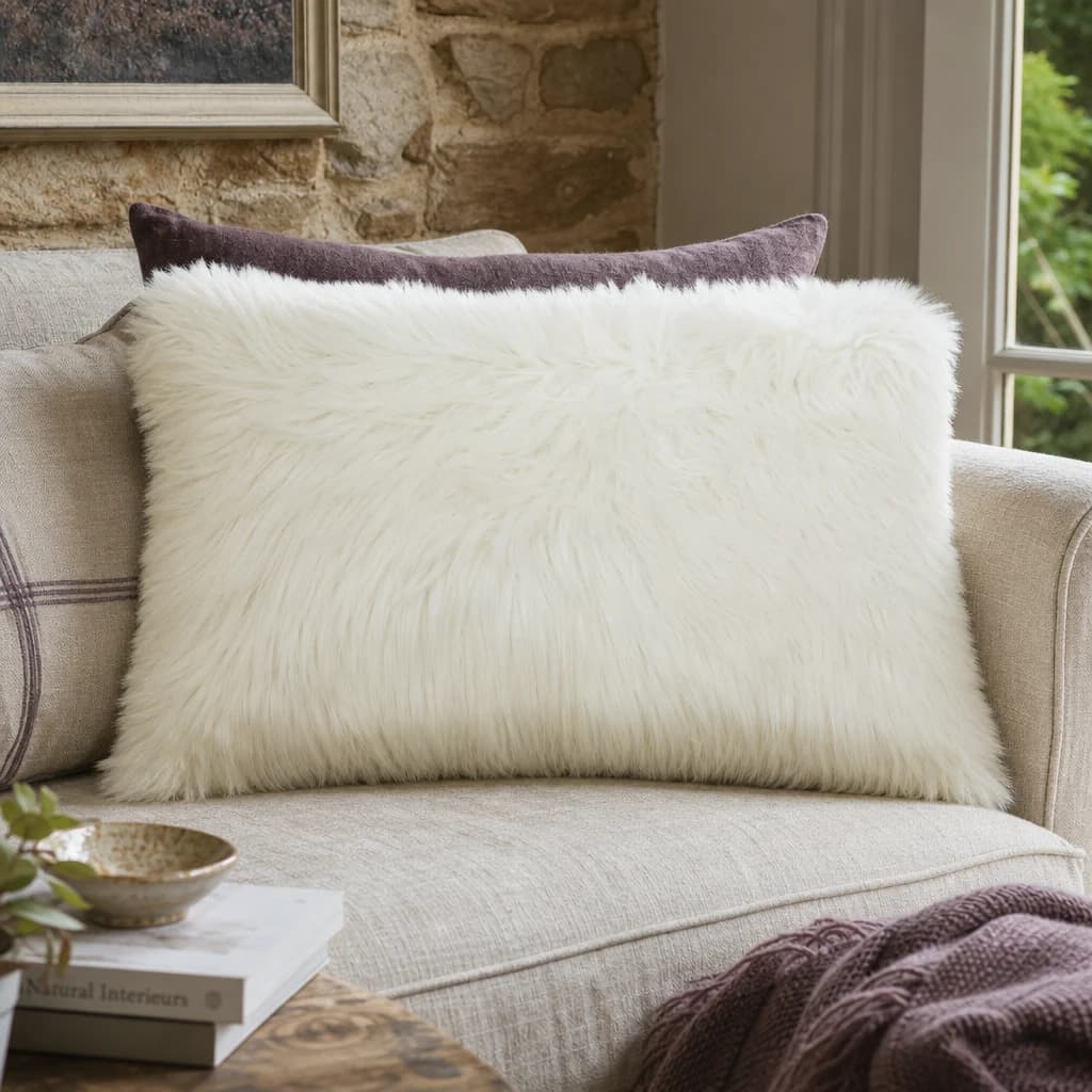 Bosie Lamina Cream Fur Cushion - Decorative, photo 1 of 7