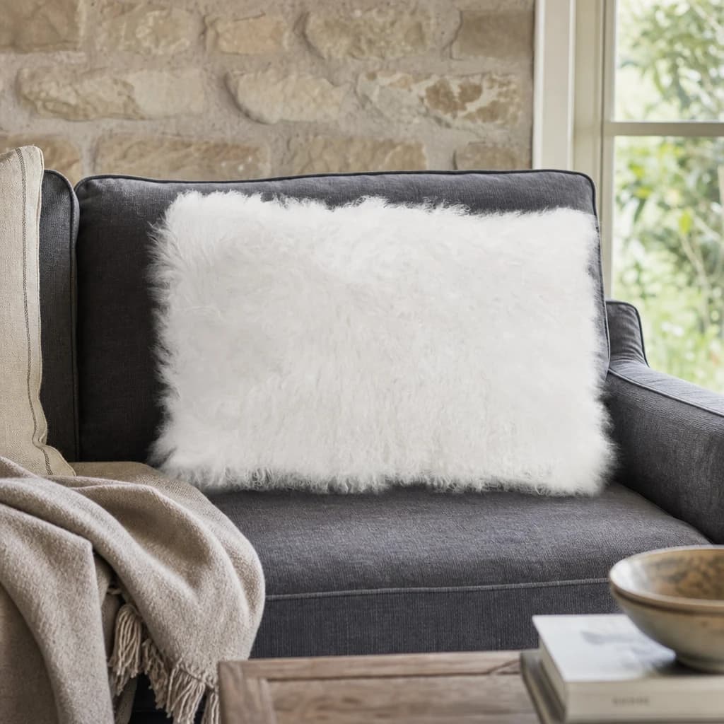 Bosie Real Mongolian Fur White Rectangular Cushion - Decorative, photo 1 of 4