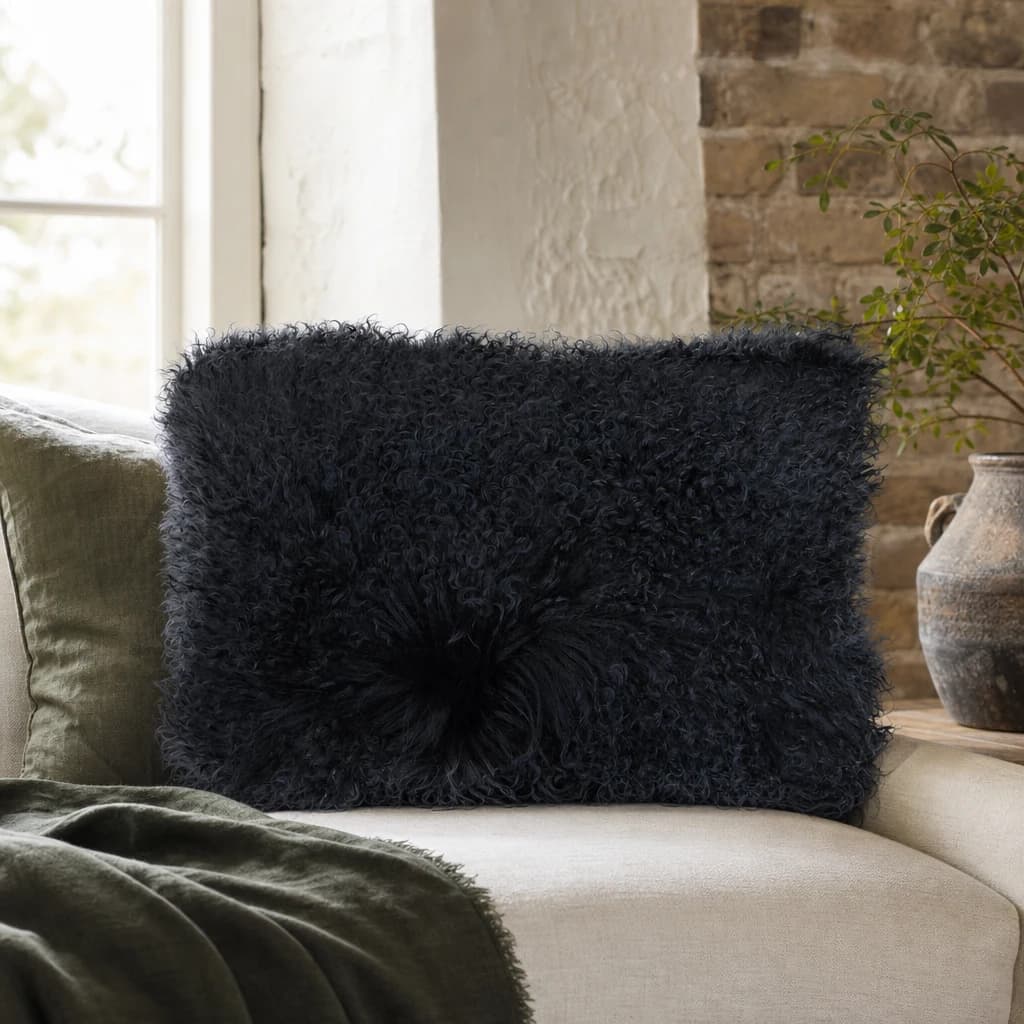 Bosie Real Mongolian Fur Black Rectangular Cushion - Decorative, photo 1 of 8