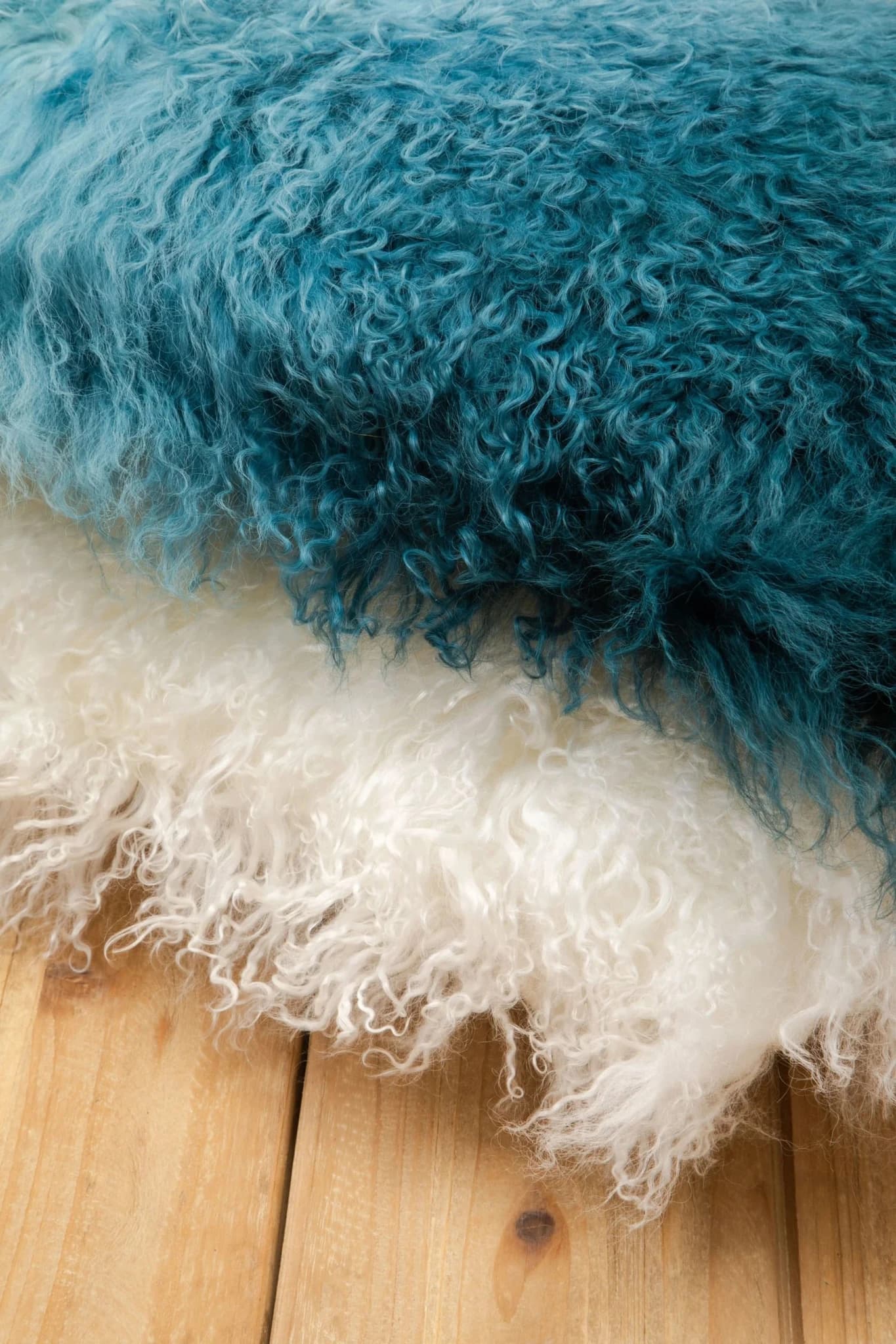 Bosie Real Mongolian Fur Teal Square Cushion - Decorative, photo 4 of 8