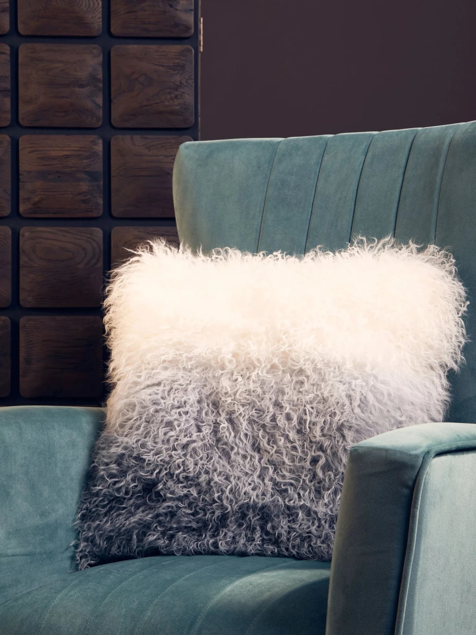 Bosie Real Mongolian Fur Grey Ombre Square Cushion - Decorative, photo 2 of 7