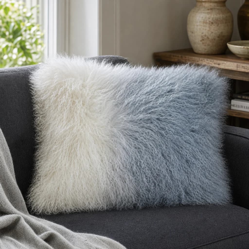 Bosie Real Mongolian Fur Grey Ombre Rectangular Cushion - Decorative, photo 1 of 4