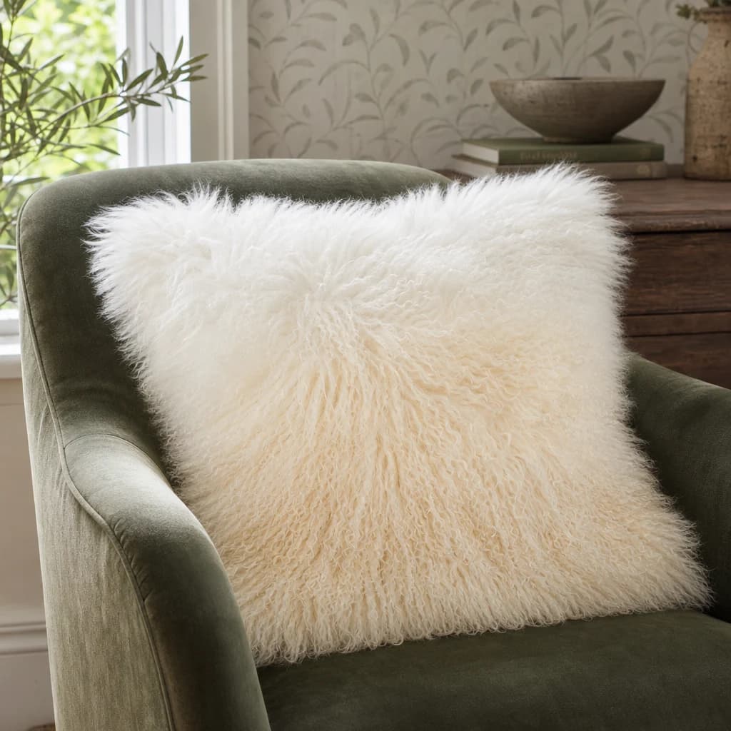 Bosie Real Mongolian Fur Natural Ombre Square Cushion - Decorative, photo 1 of 8