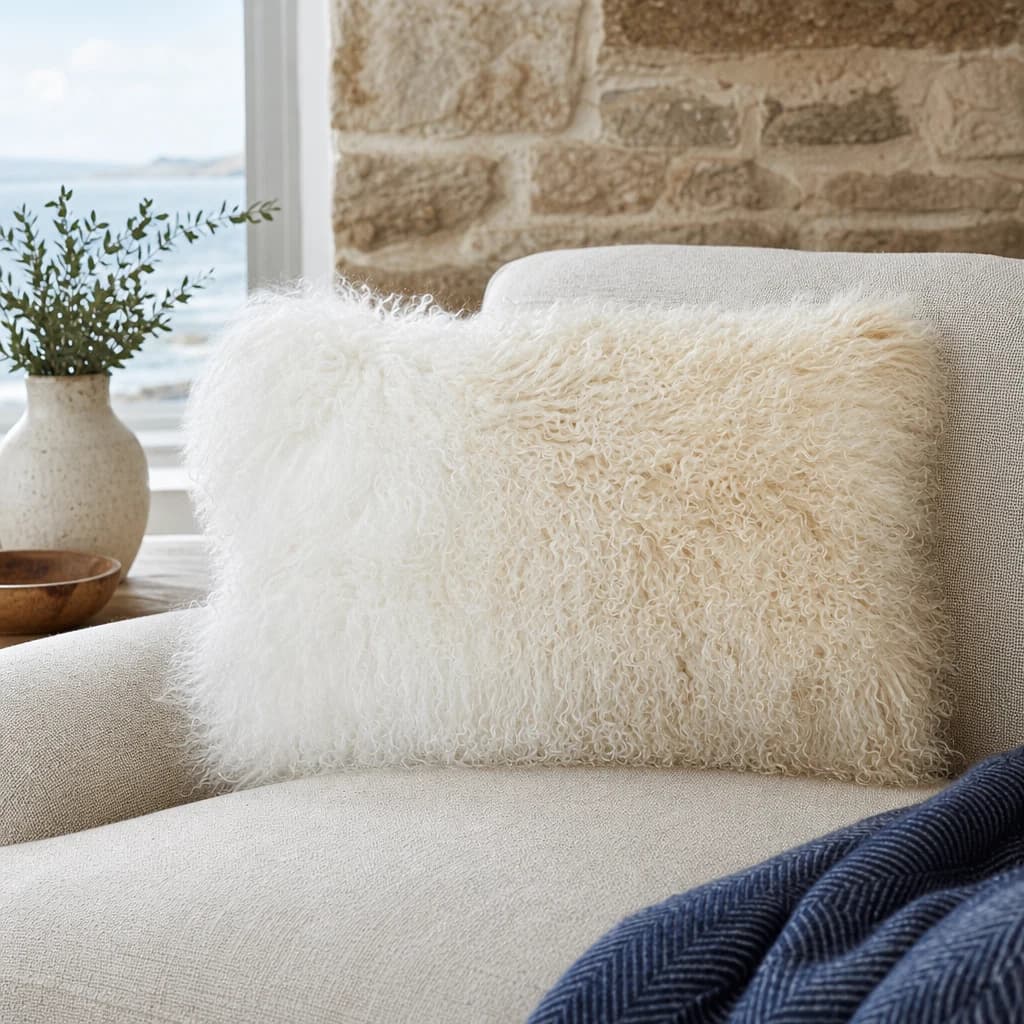 Bosie Real Mongolian Fur Natural Ombre Rectangular Cushion - Decorative, photo 1 of 8