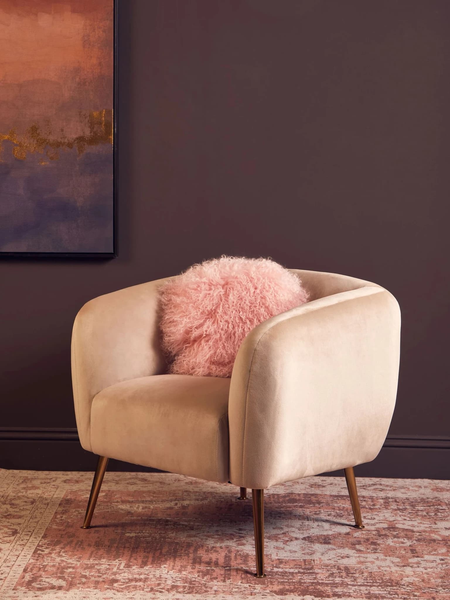Bosie Real Mongolian Fur Pink Round Cushion - Decorative, photo 4 of 8