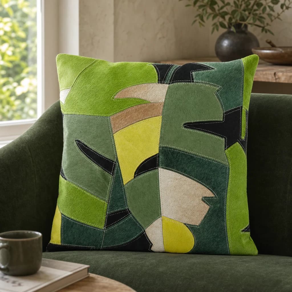Bosie Safira Botanical Hair on Leather Cushion - Decorative, photo 1 of 7