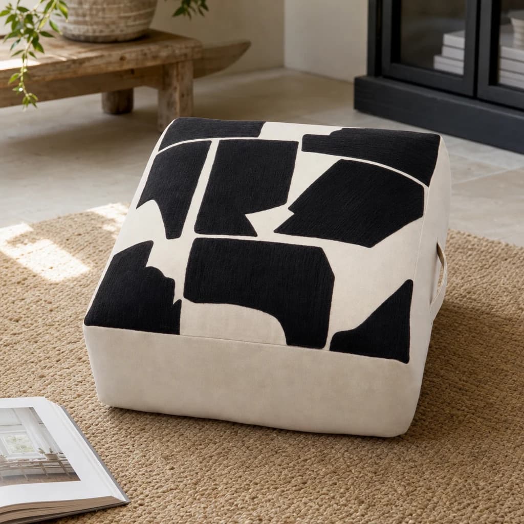 Bosie Ozella Natural And Black Square Floor Cushion - Decorative, photo 1 of 8
