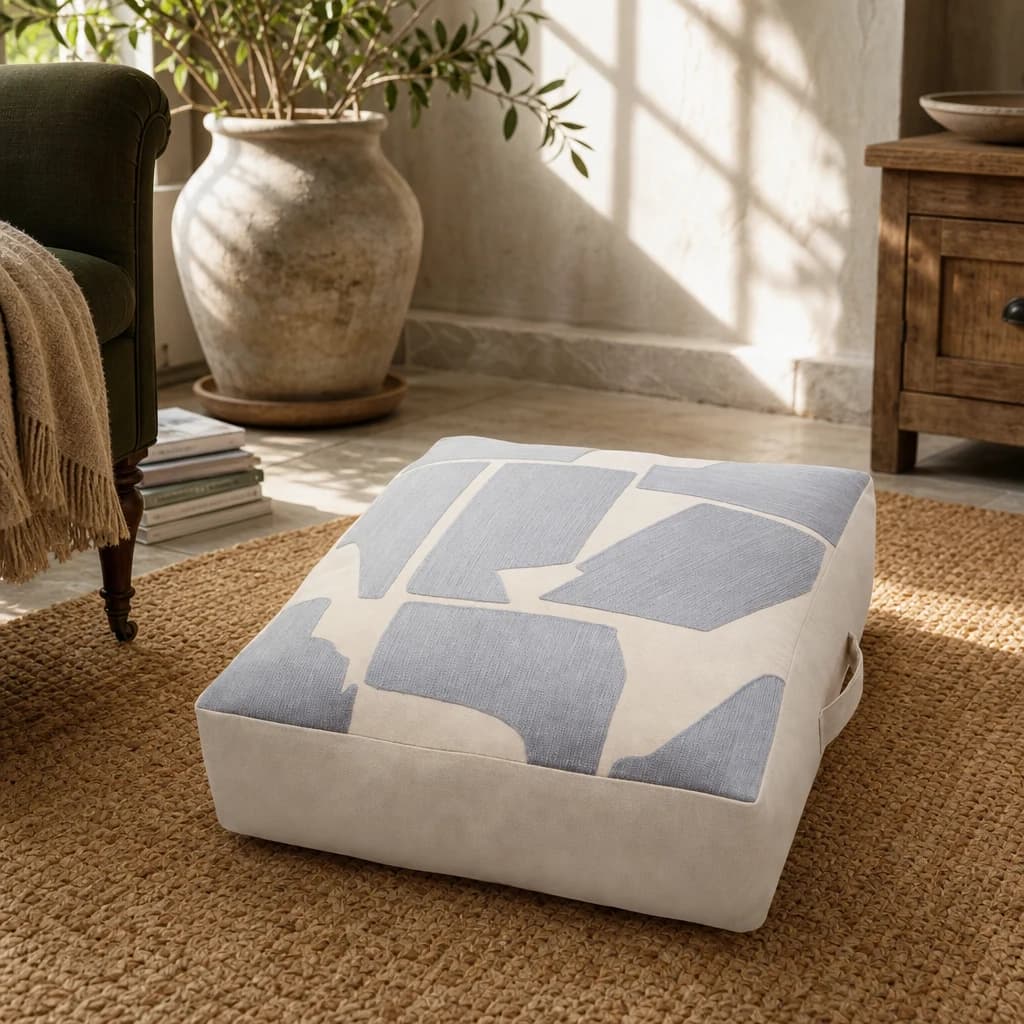 Bosie Ozella Natural And Grey Square Floor Cushion - Decorative, photo 1 of 8