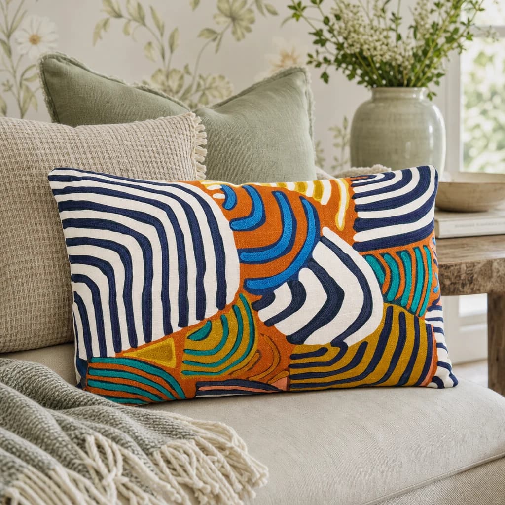 Bosie Ozella Multi Colour Abstract Swirl Rectangular Cushion - Decorative, photo 1 of 7