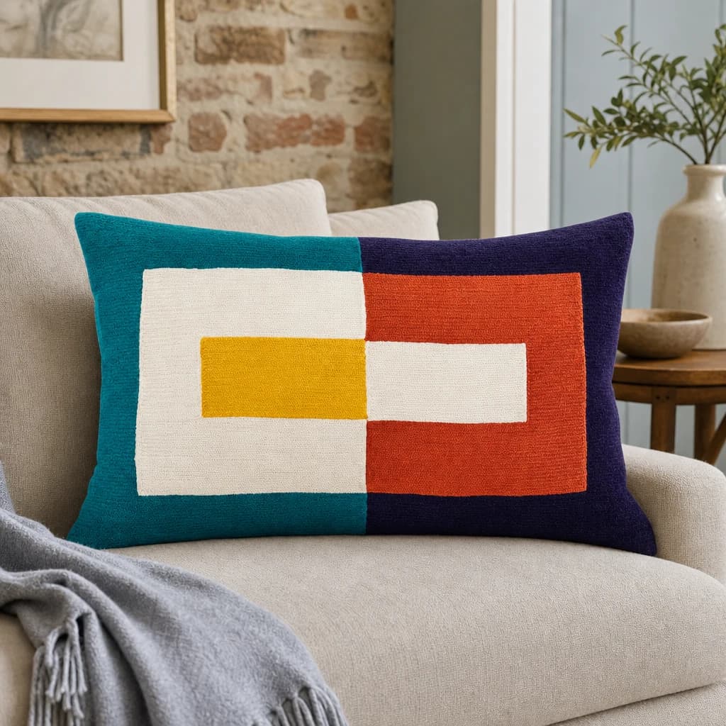 Bosie Ozella Multi Coloured Geometric Design Rectangular Cushion - Decorative, photo 1 of 8