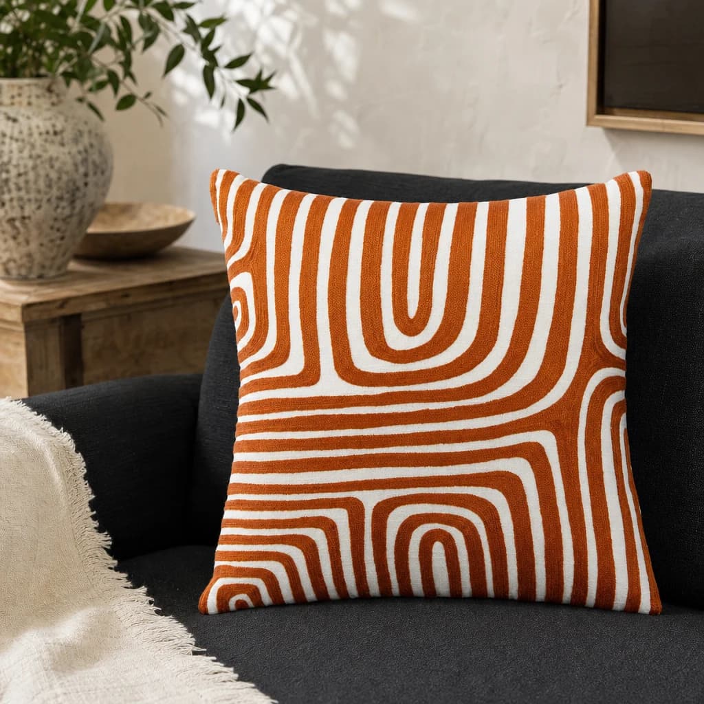 Bosie Ozella Rust and White Square Cushion - Decorative, photo 1 of 8