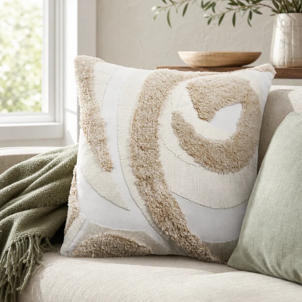 Bosie Ozella Cream Textured Square Cushion - Decorative, photo 1 of 8