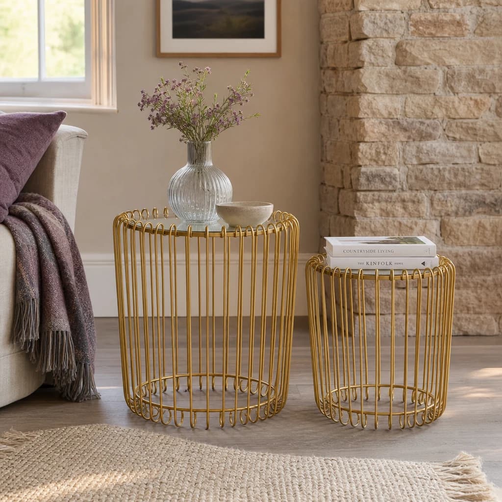 Avantis Set Of Two Champagne Wireframe Side Tables - Tables, photo 1 of 7