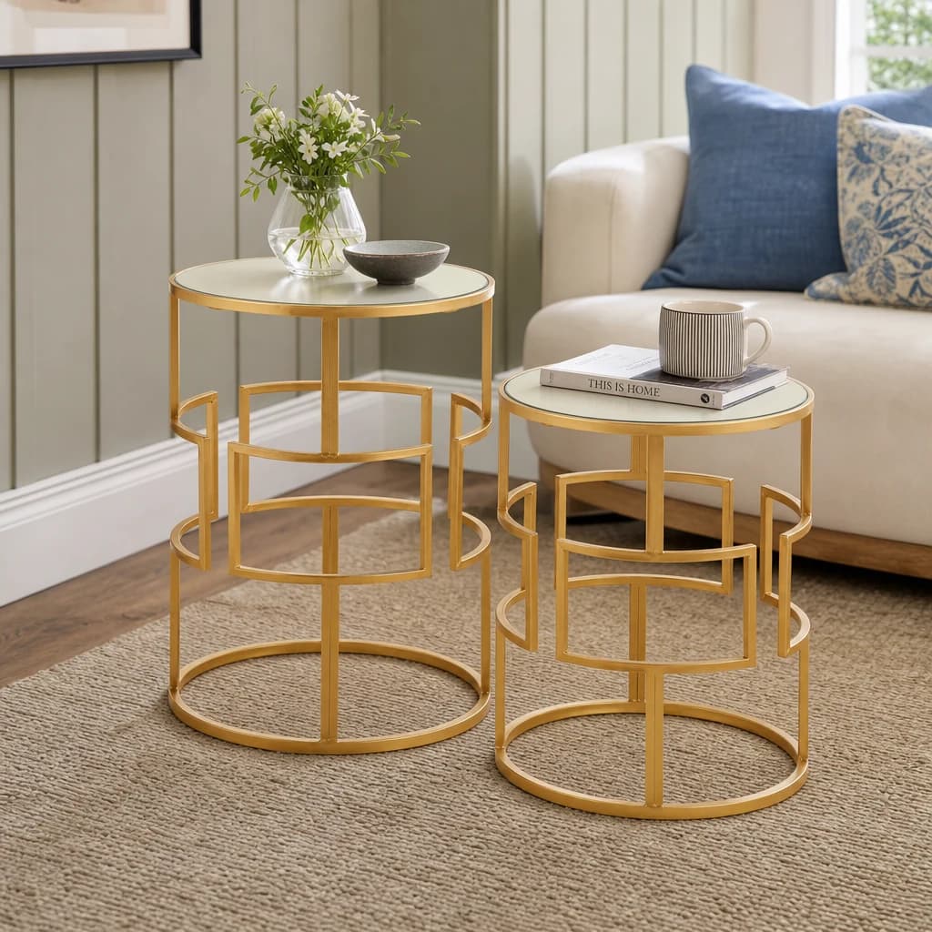 Avantis Set Of Two Gold Metal Round Side Tables - Tables, photo 1 of 5