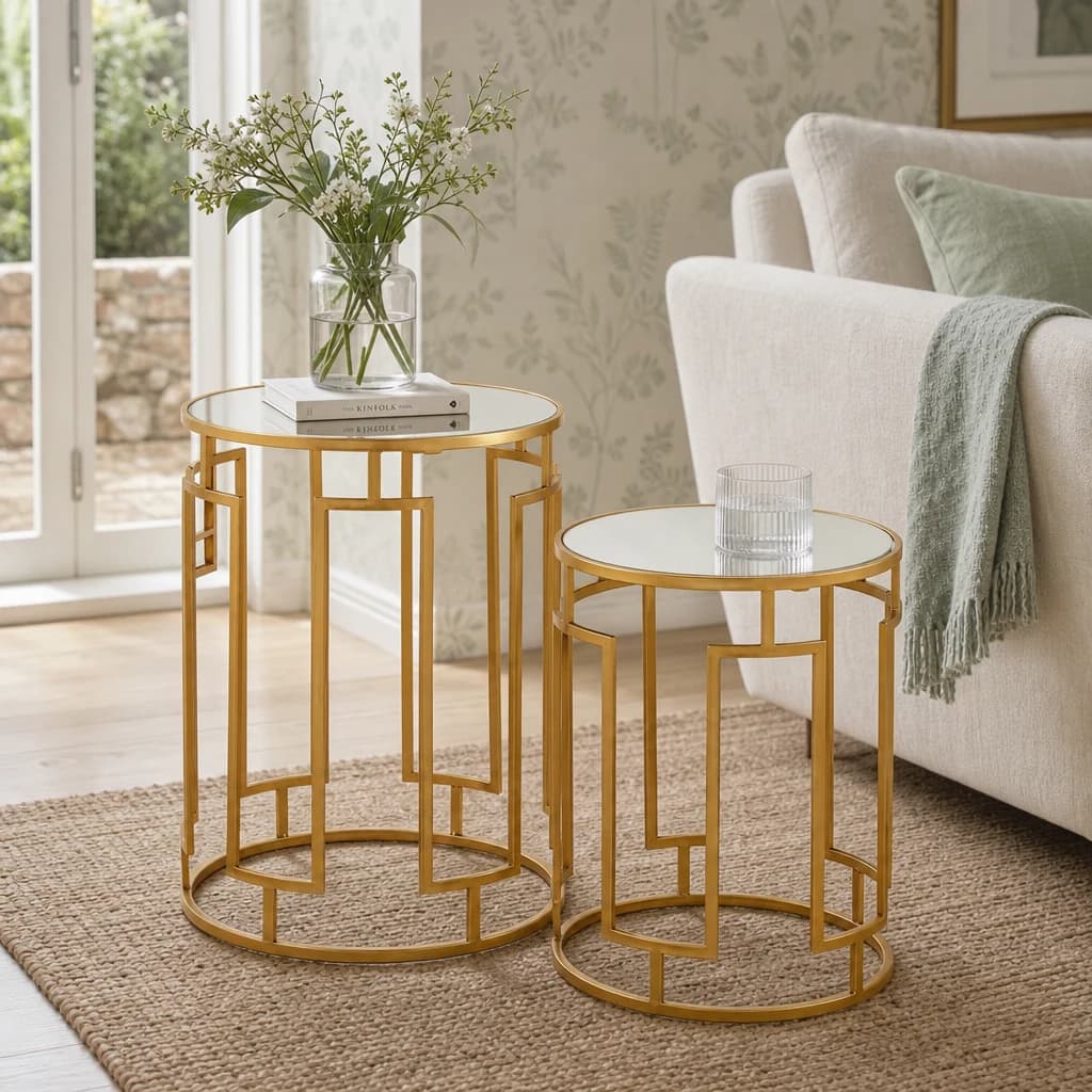 Avantis Set Of 2 Mirrored Top Round Side Tables - Tables, photo 1 of 5