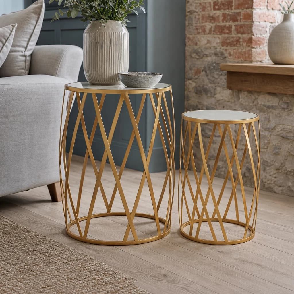Avantis Gold Finish Set Of 2 Cross Design Side Tables - Tables, photo 1 of 6
