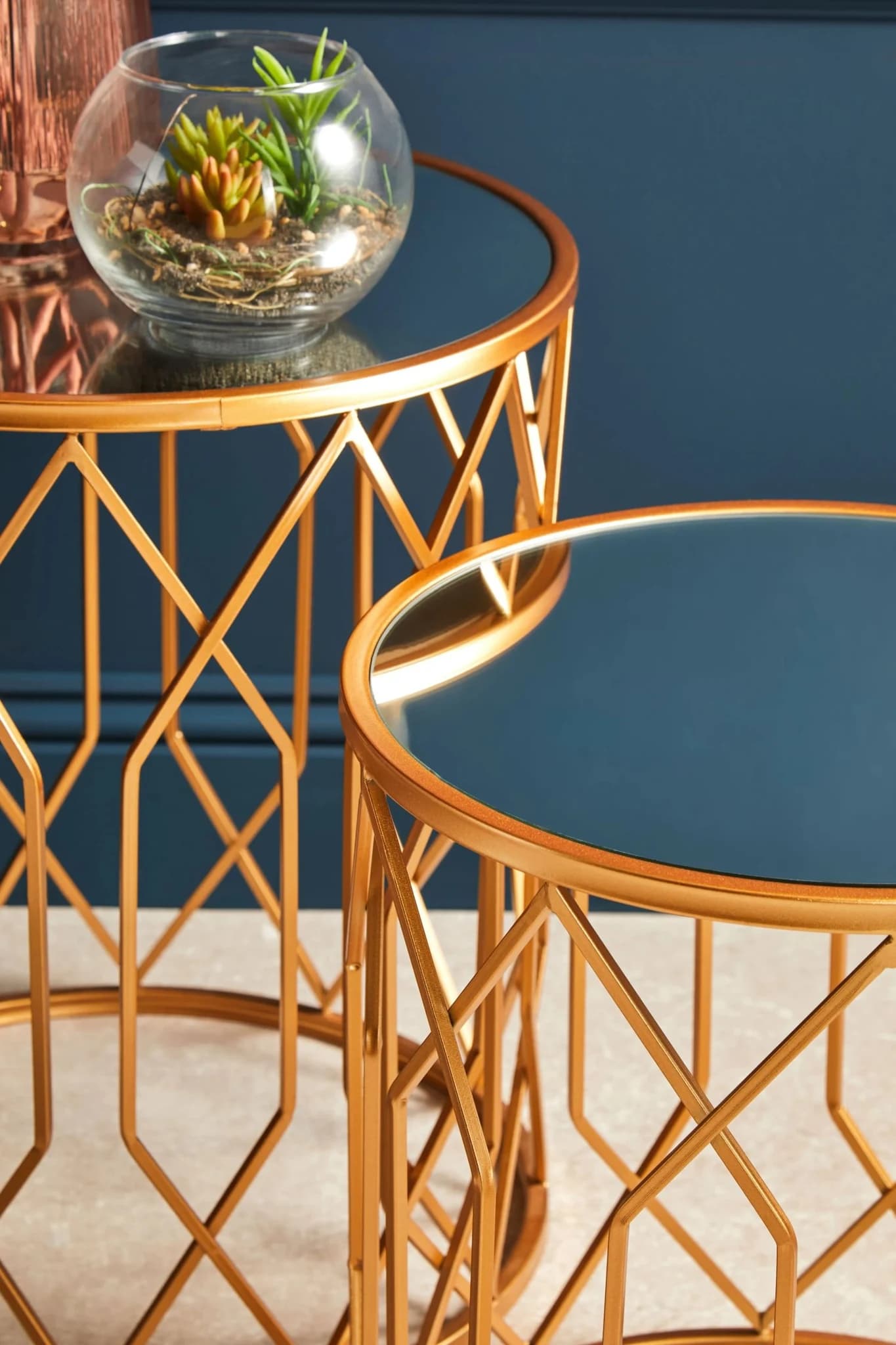 Avantis Set Of 2 Gold Frame Round Side Tables - Tables, photo 2 of 7