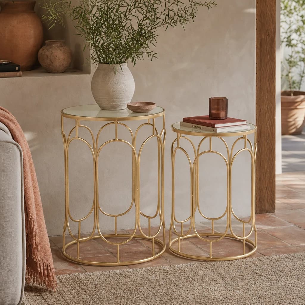 Avantis Set Of 2 Champagne Metal Side Tables - Tables, photo 1 of 5