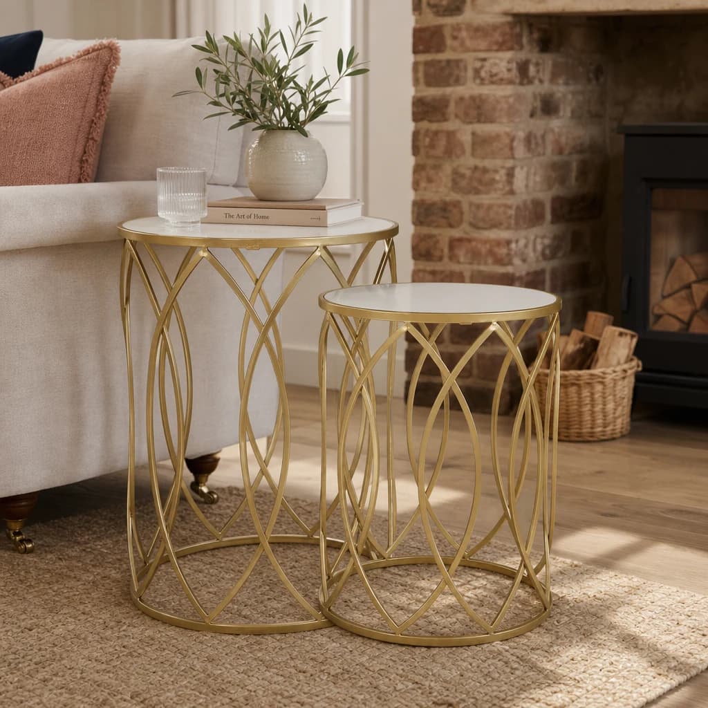 Avantis Set Of 2 Champagne Finish Side Tables - Tables, photo 1 of 7