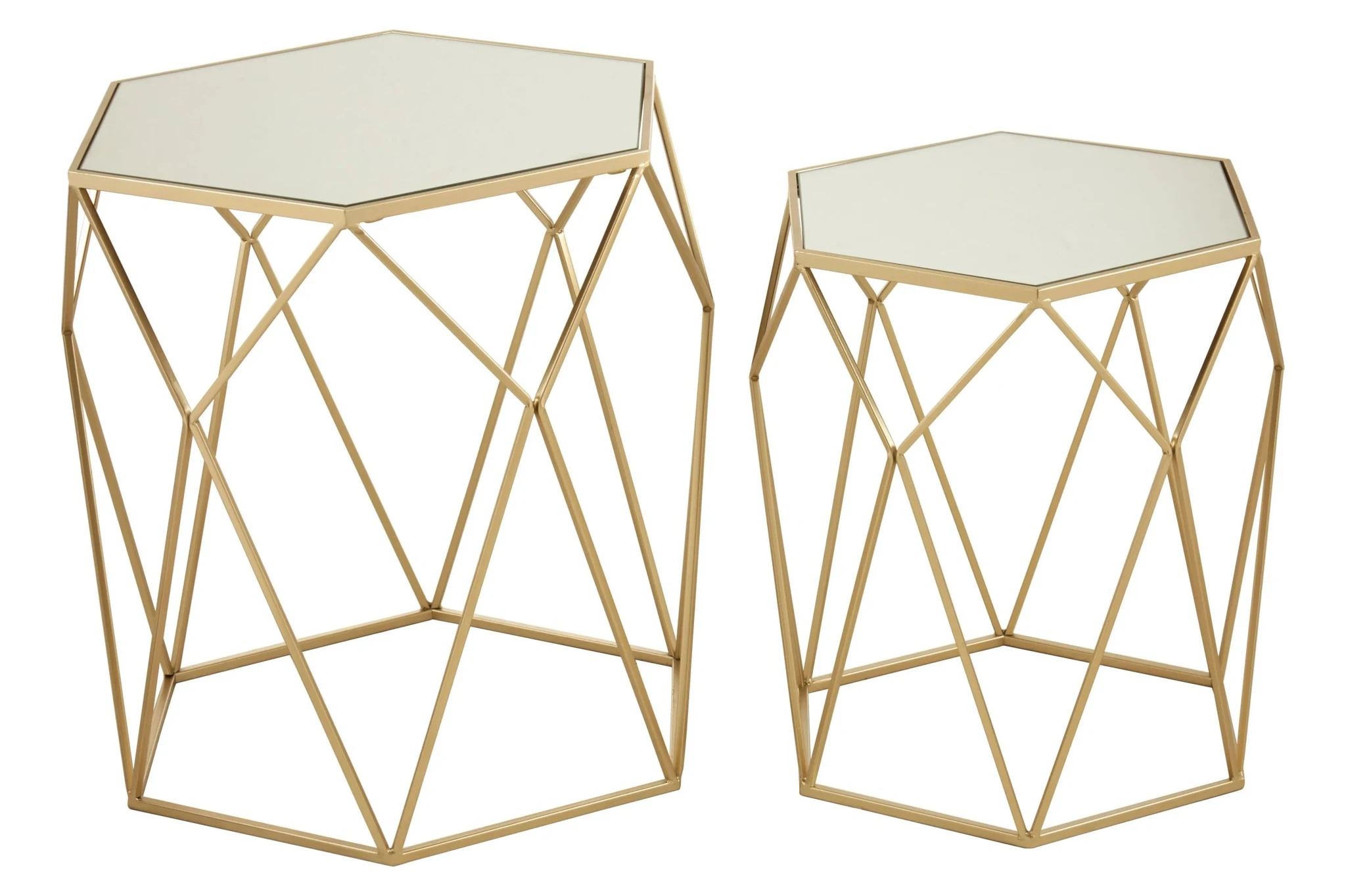 Avantis Champagne Finish Hexagonal Set of 2 Side Tables - Tables, photo 6 of 8