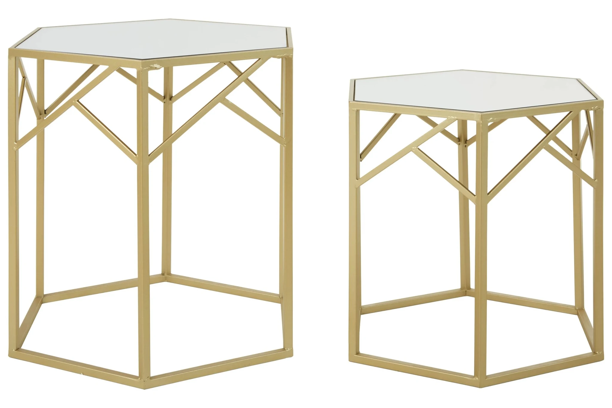 Avantis Champagne Finish and Mirror Set Of 2 Hexagonal Side Tables - Tables, photo 5 of 8