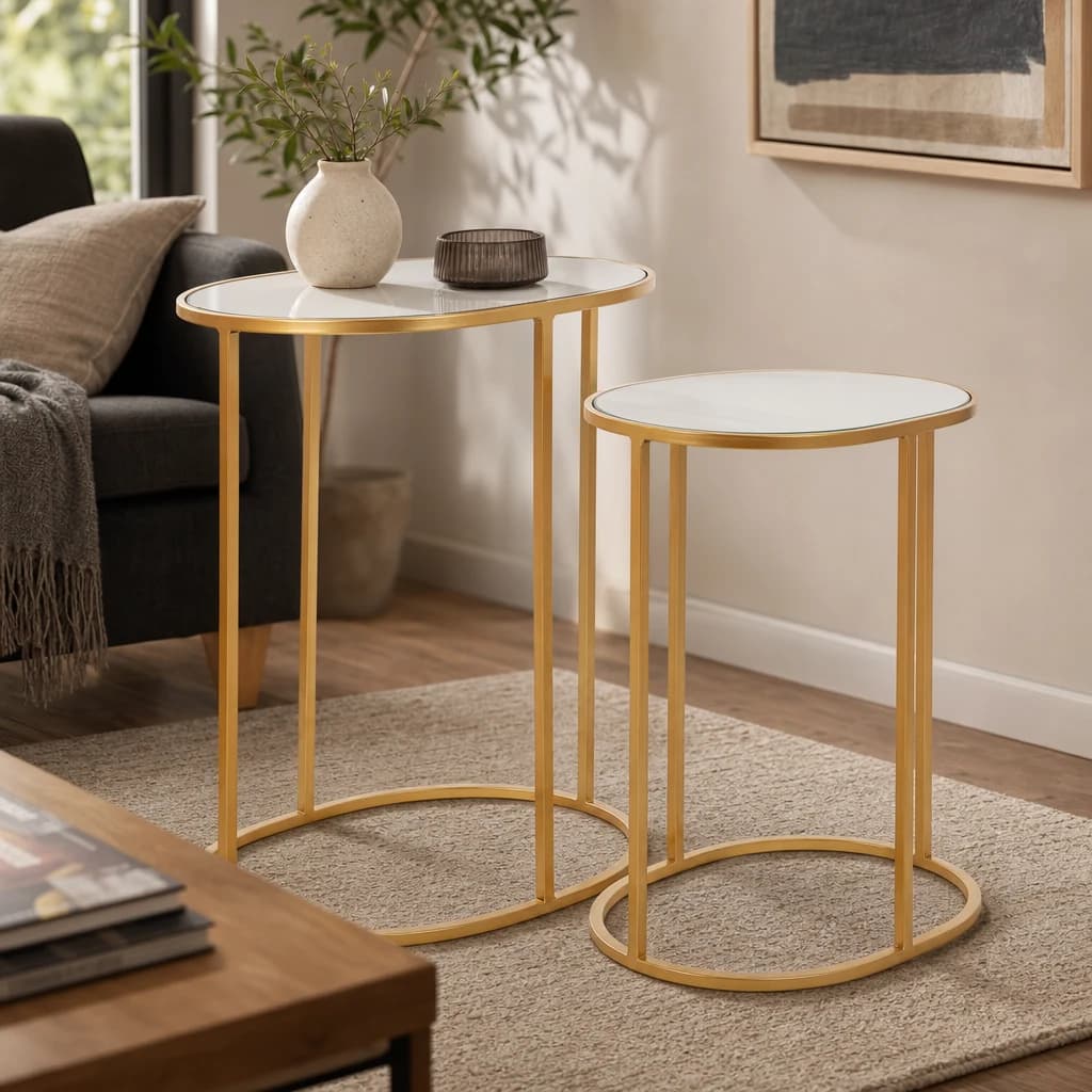 Avantis Gold Finish Set Of 2 Oval Side Tables - Tables, photo 1 of 8