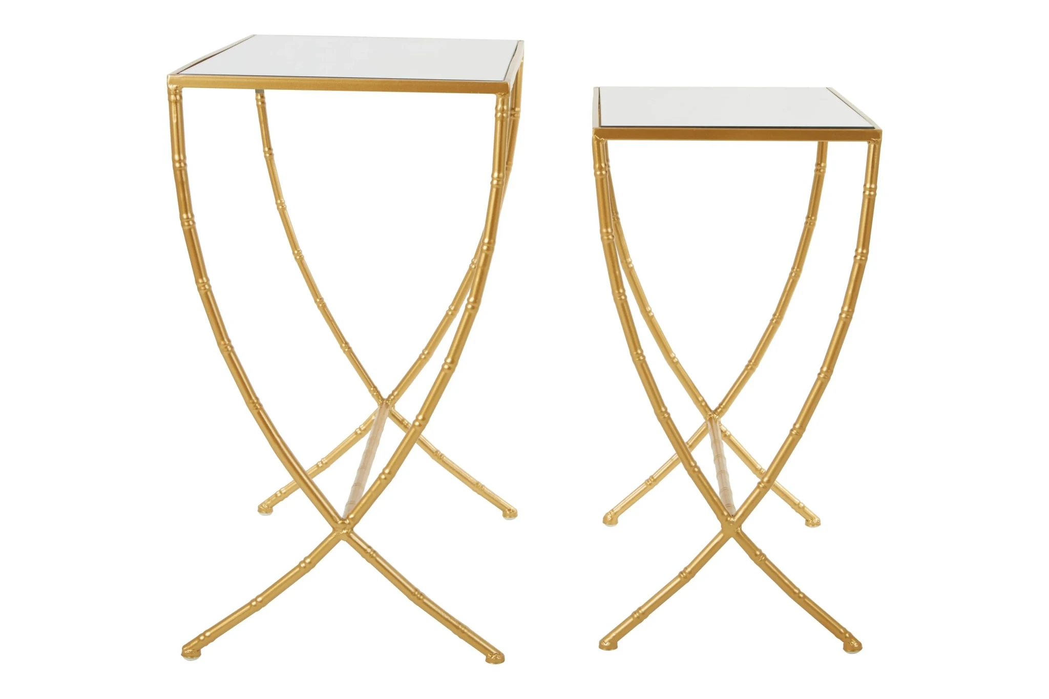 Avantis Gold Finish Set Of 2 Bamboo Design Side Tables - Tables, photo 5 of 8