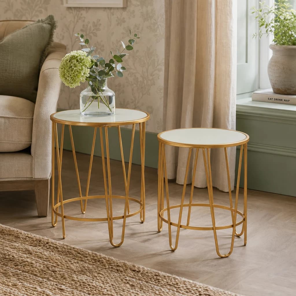 Avantis Gold Finish Set Of 2 Hairpin Design Side Tables - Tables, photo 1 of 6