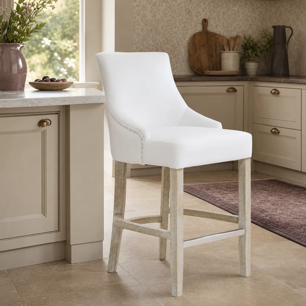 Kensington Townhouse Ivory Leather Effect High Back Bar Chair - Seating, photo 1 of 8