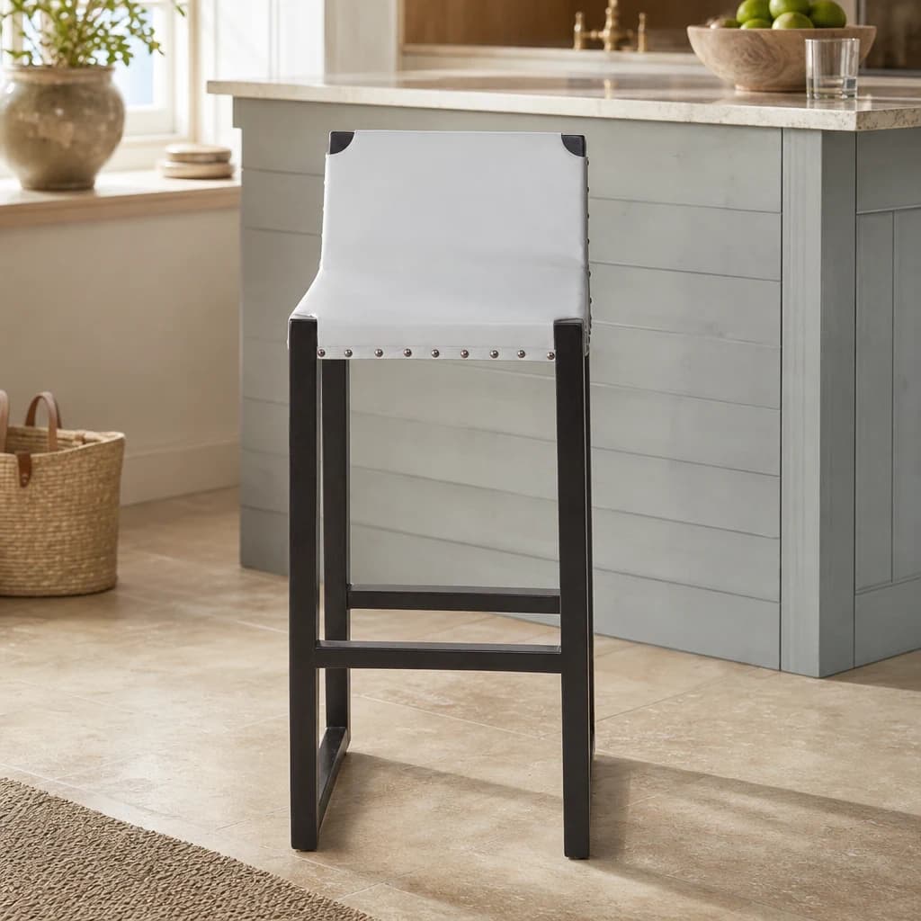 Kendari Grey Leather Bar Chair with Black Wooden Legs - Seating, photo 1 of 7