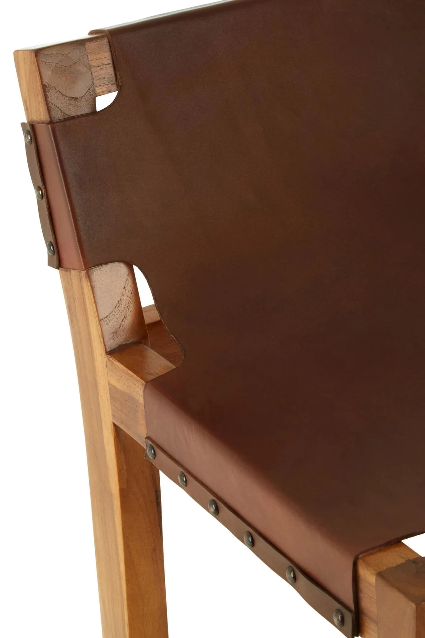 Kendari Brown Leather Bar Chair with Teak Wood Frame - Seating, photo 7 of 7