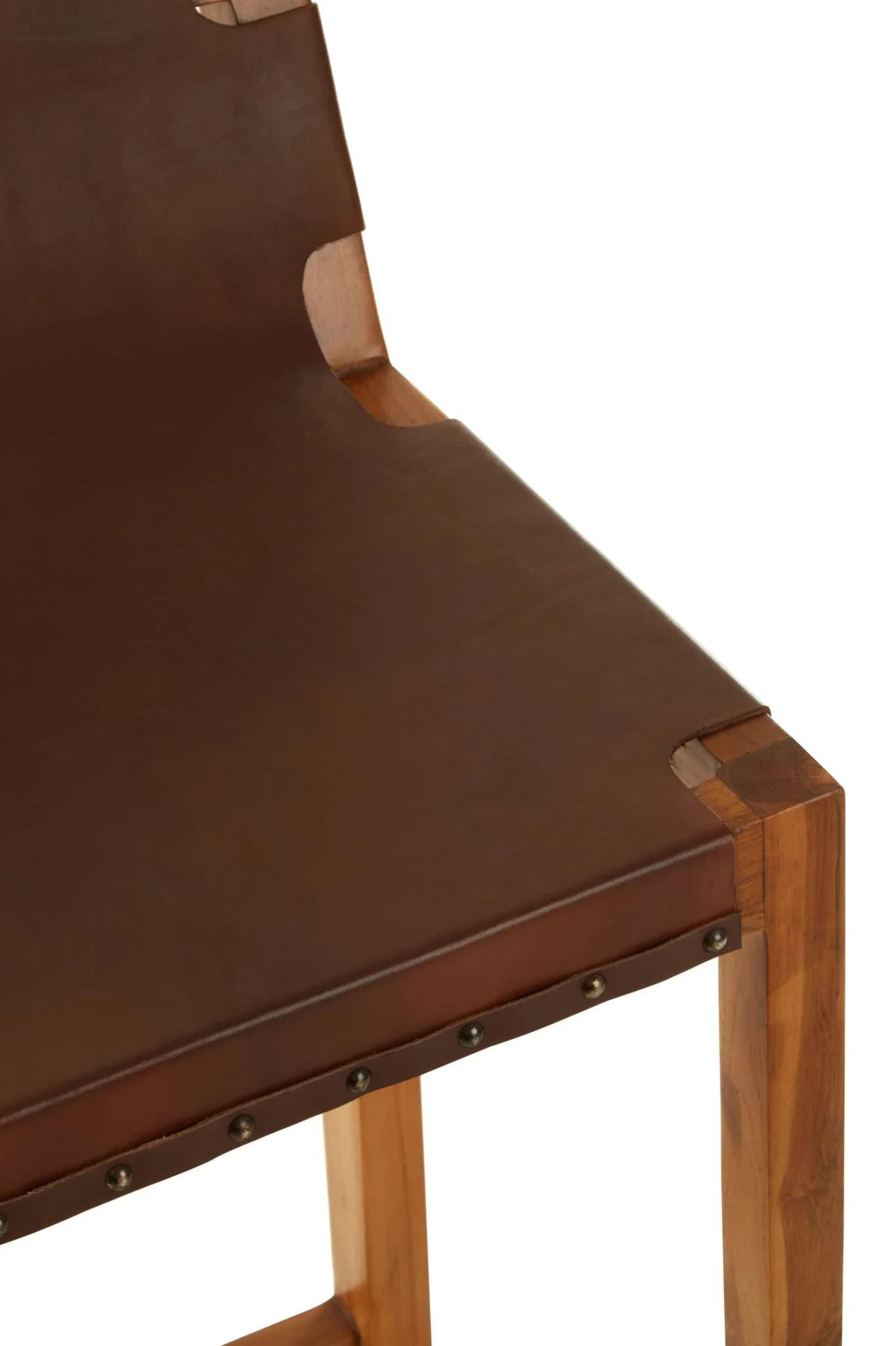 Kendari Brown Leather Bar Chair with Teak Wood Frame - Seating, photo 6 of 7