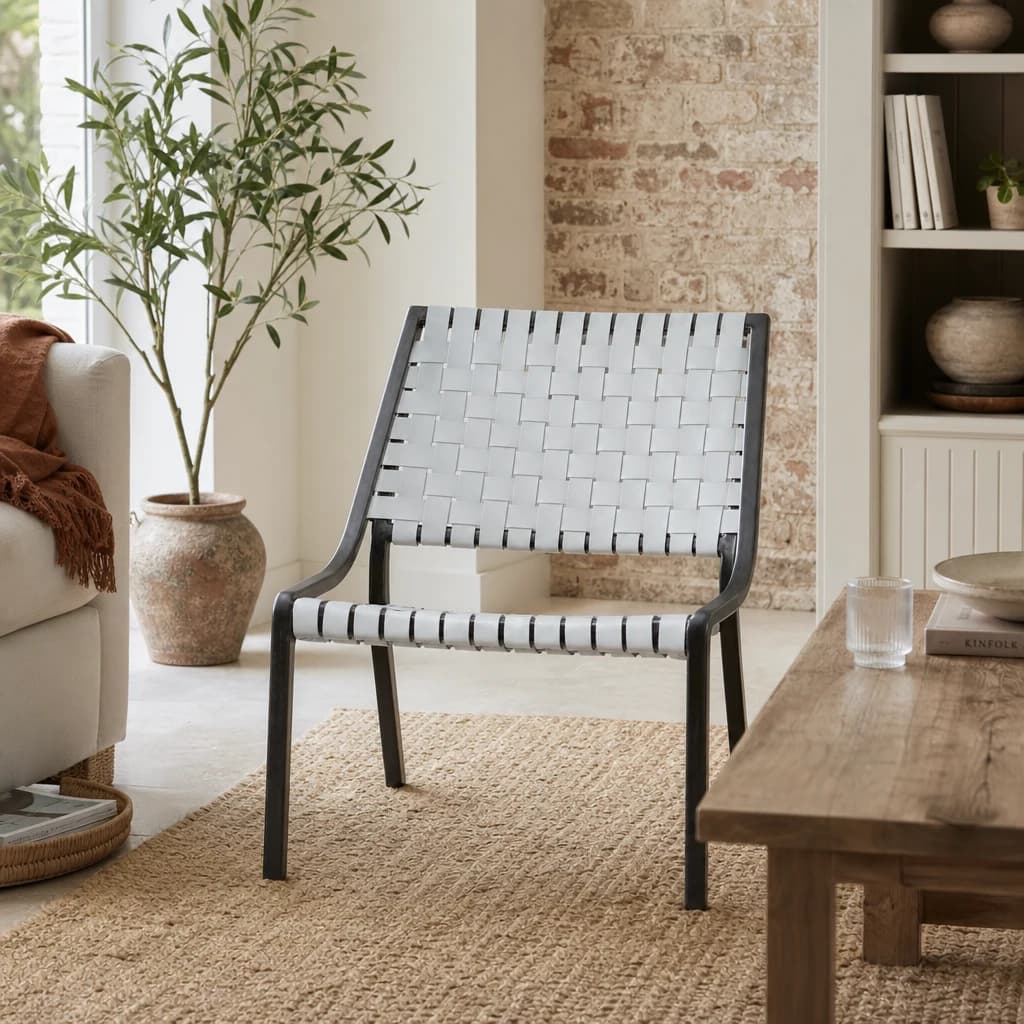 Kendari Grey Leather Woven Chair - Seating, photo 1 of 6