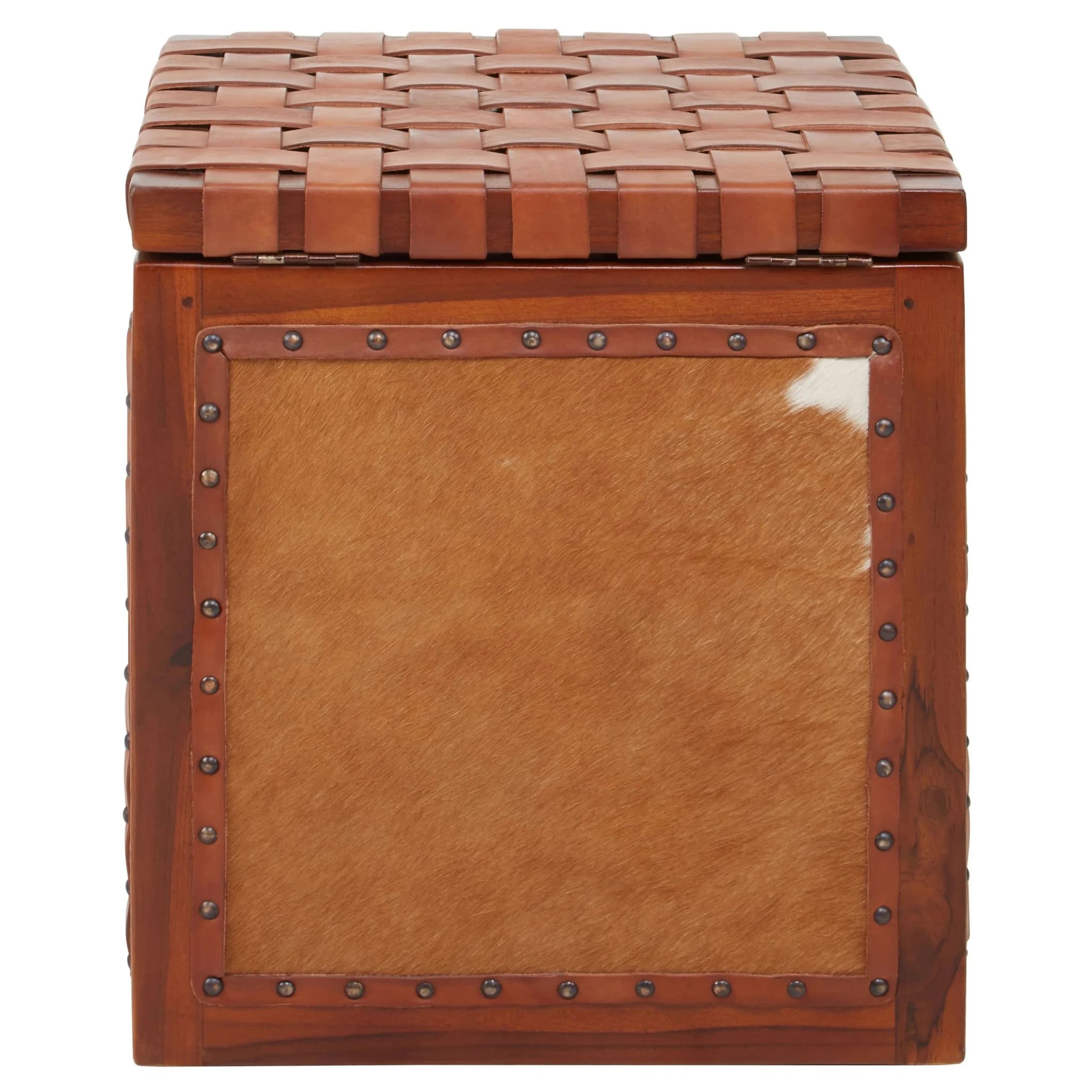 Kendari Tan Hair on Leather Storage Stool - Bookcases & shelving, photo 2 of 8