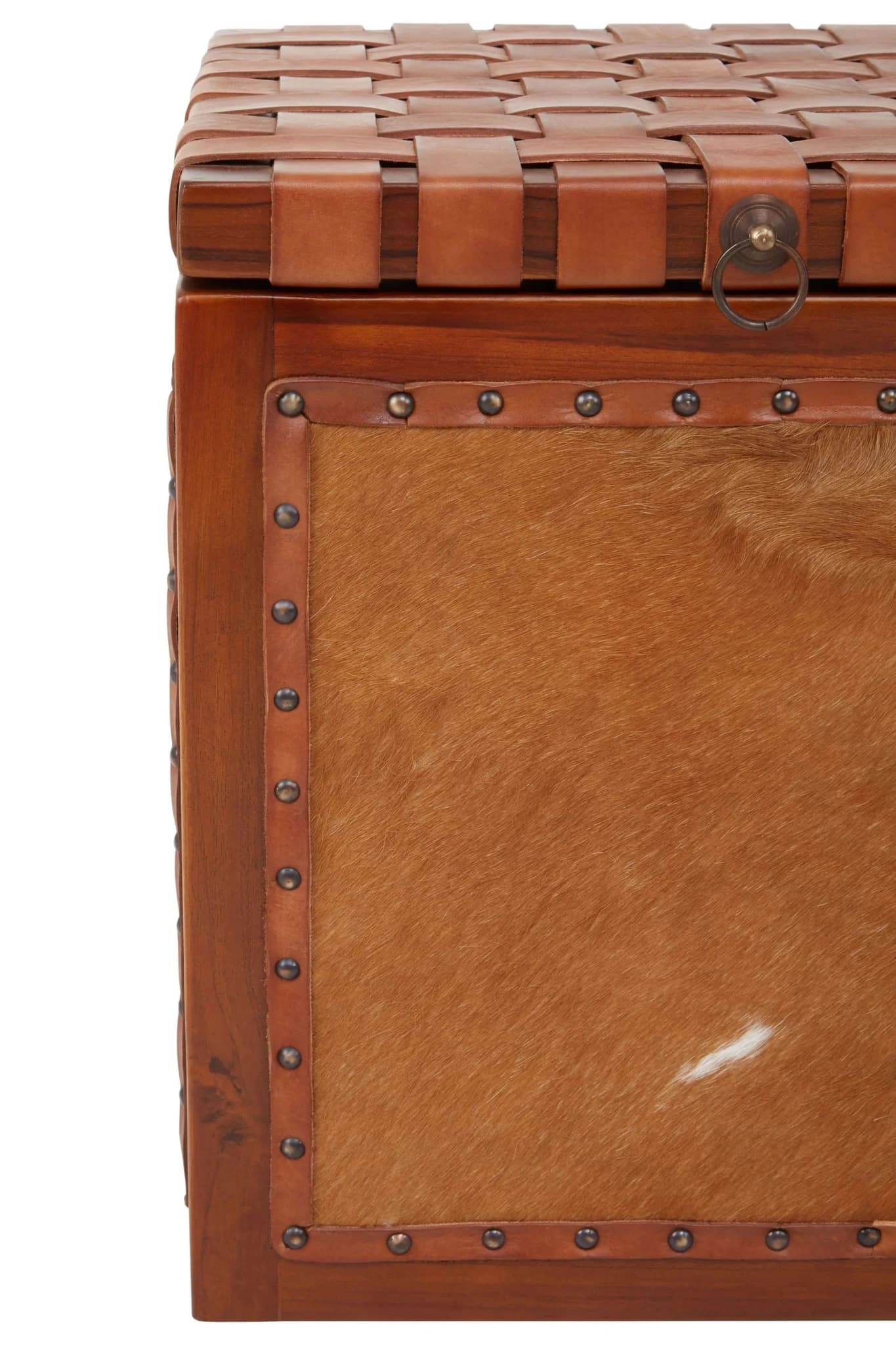 Kendari Tan Hair on Leather Storage Stool - Bookcases & shelving, photo 7 of 8