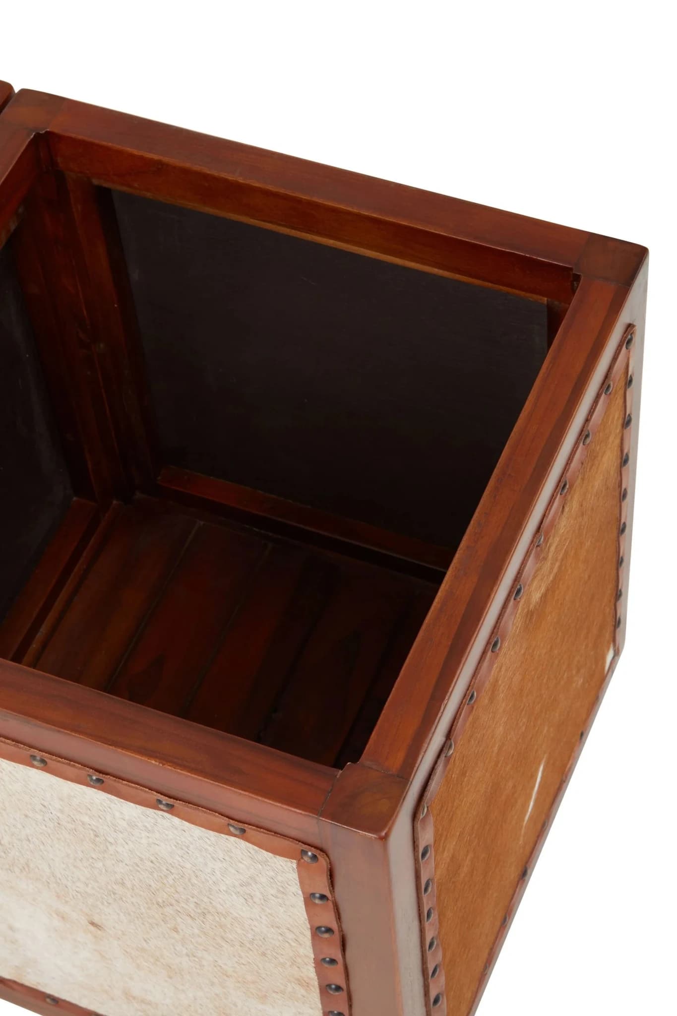 Kendari Tan Hair on Leather Storage Stool - Bookcases & shelving, photo 6 of 8