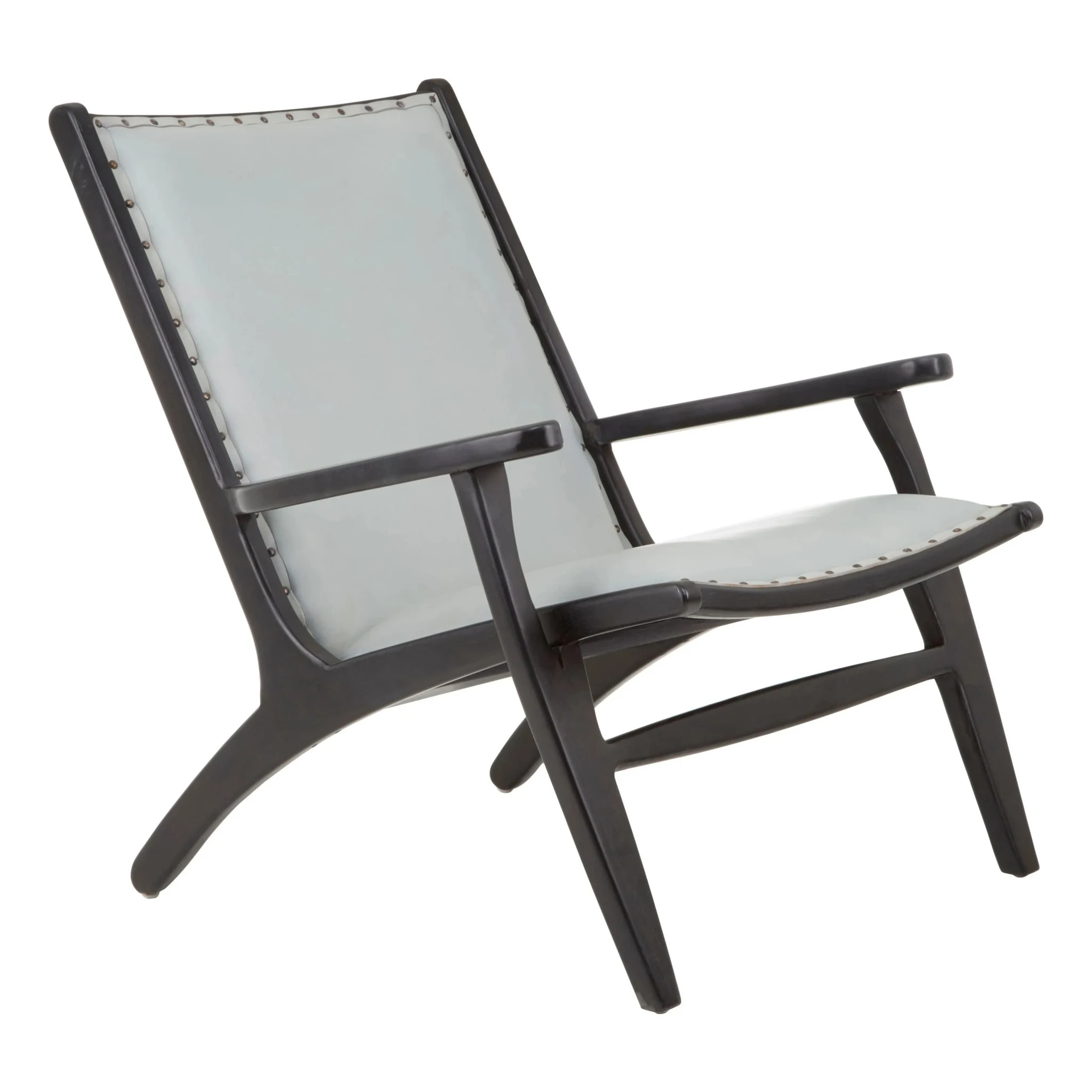 Kendari Grey Leather and Teak Wood Chair with Stud Detail - Seating, photo 4 of 6