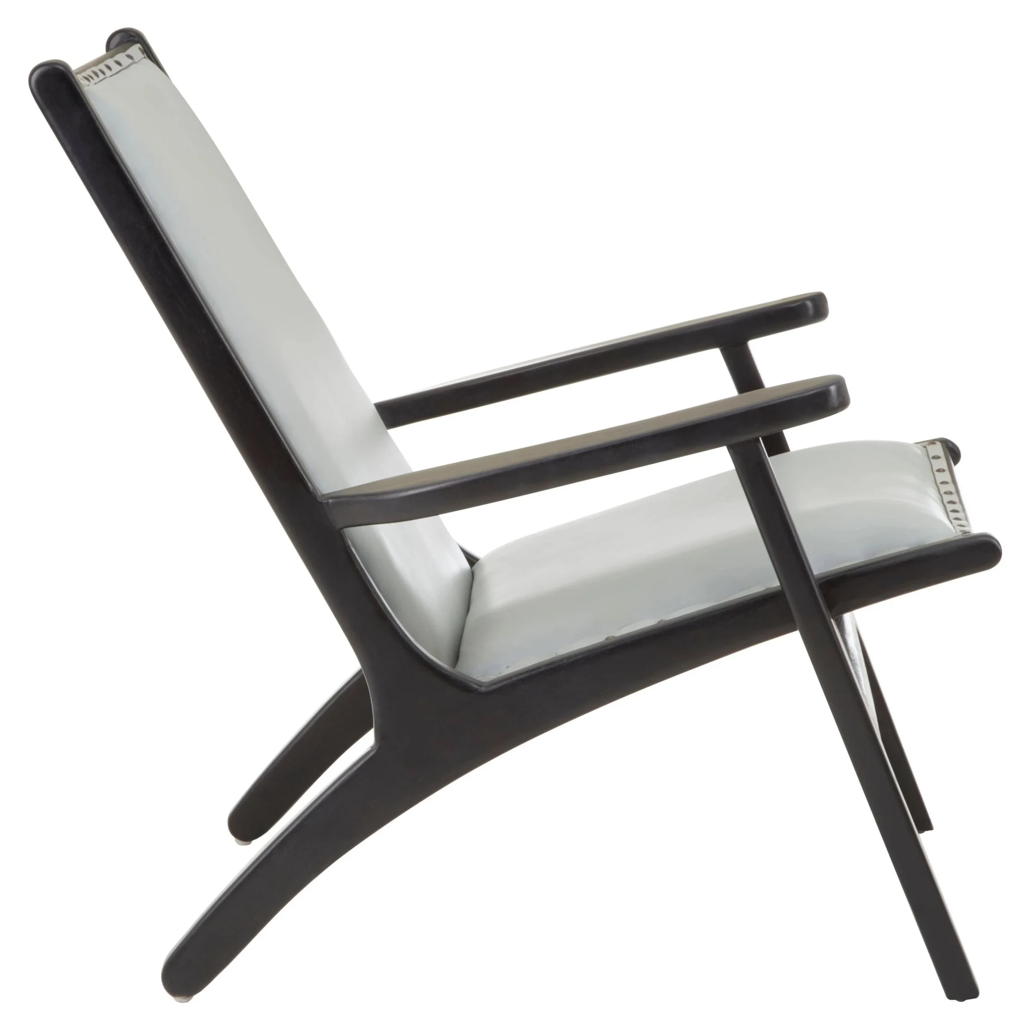Kendari Grey Leather and Teak Wood Chair with Stud Detail - Seating, photo 3 of 6